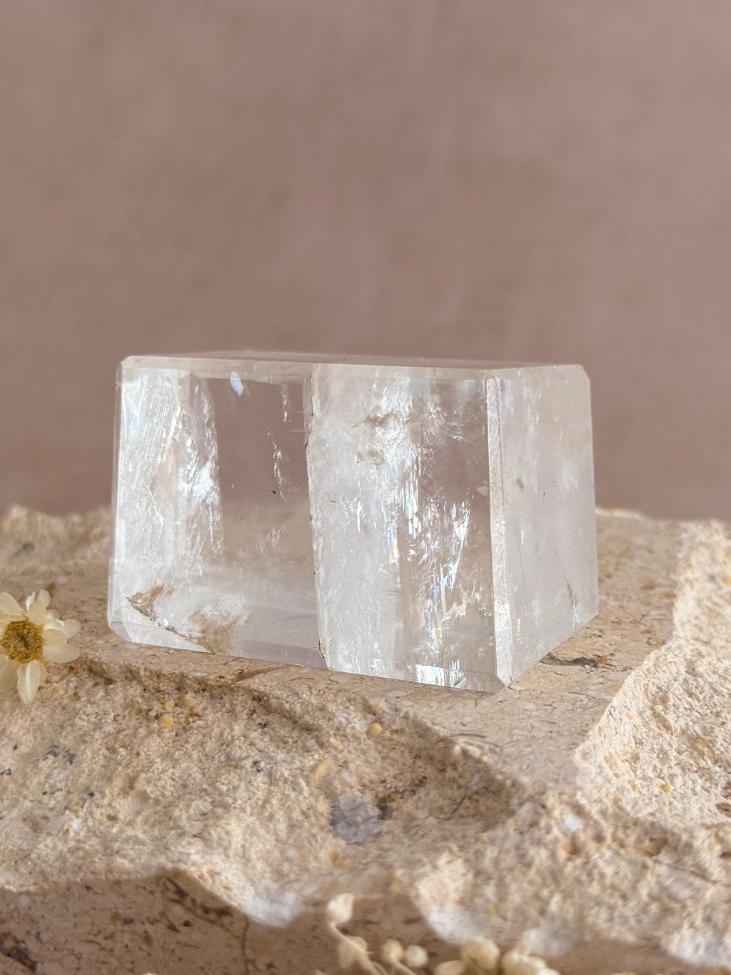 Polished Optical Calcite with Rainbows | India
