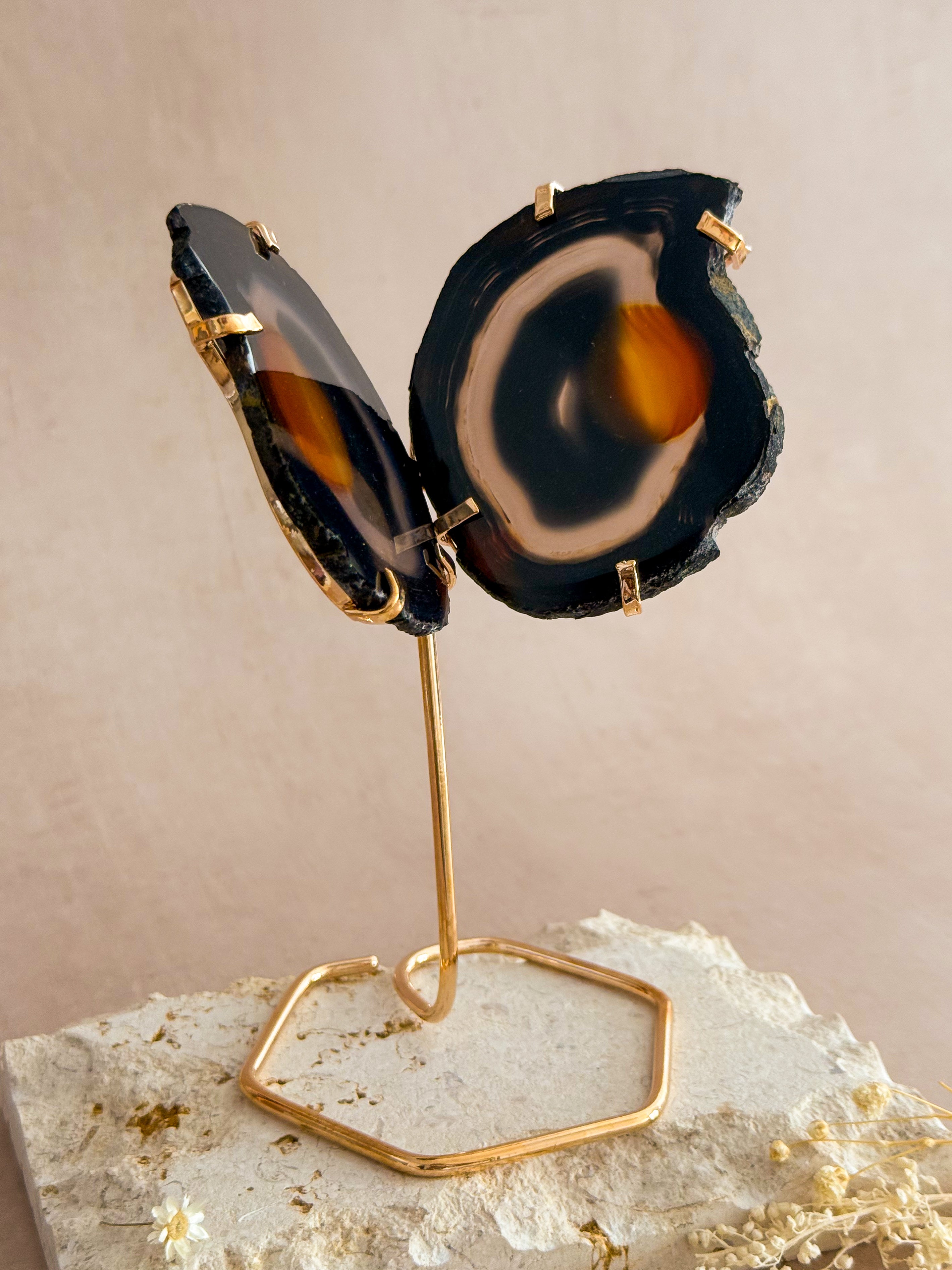 Agate Butterfly on Gold Stand | Brazil