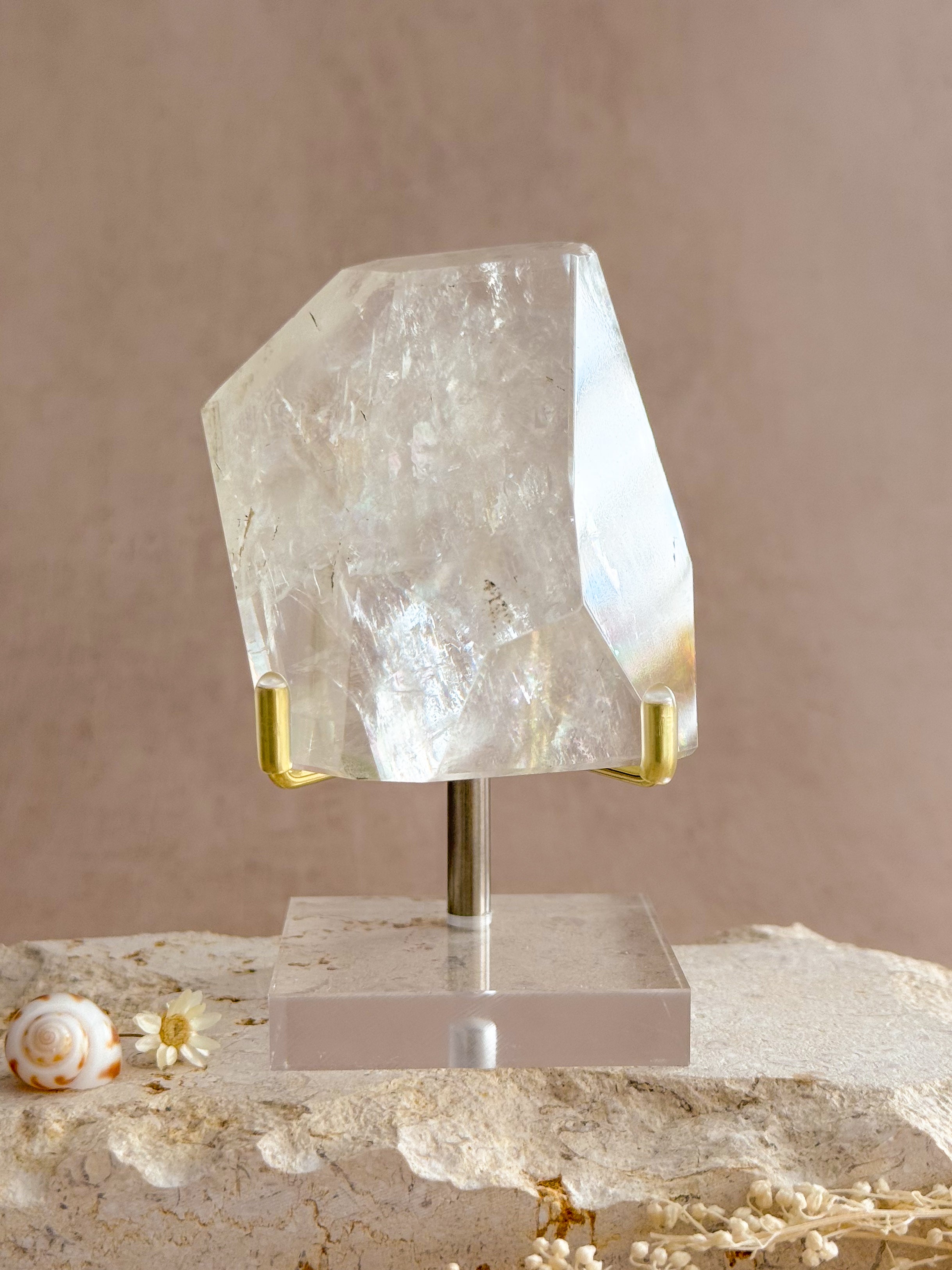 Polished Optical Calcite with Rainbows | India