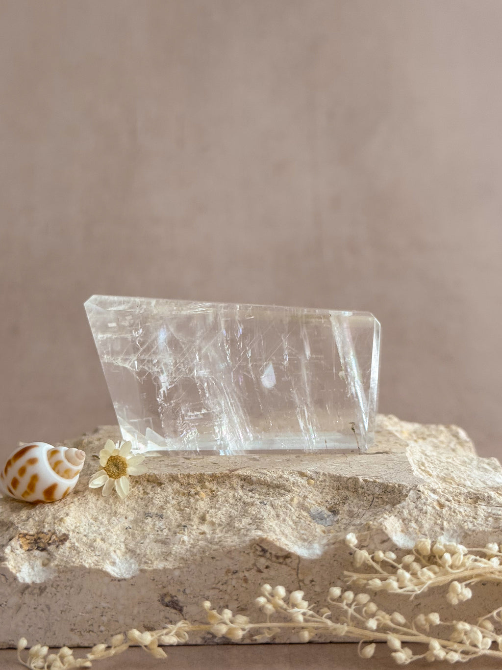 Polished Optical Calcite with Rainbows | India
