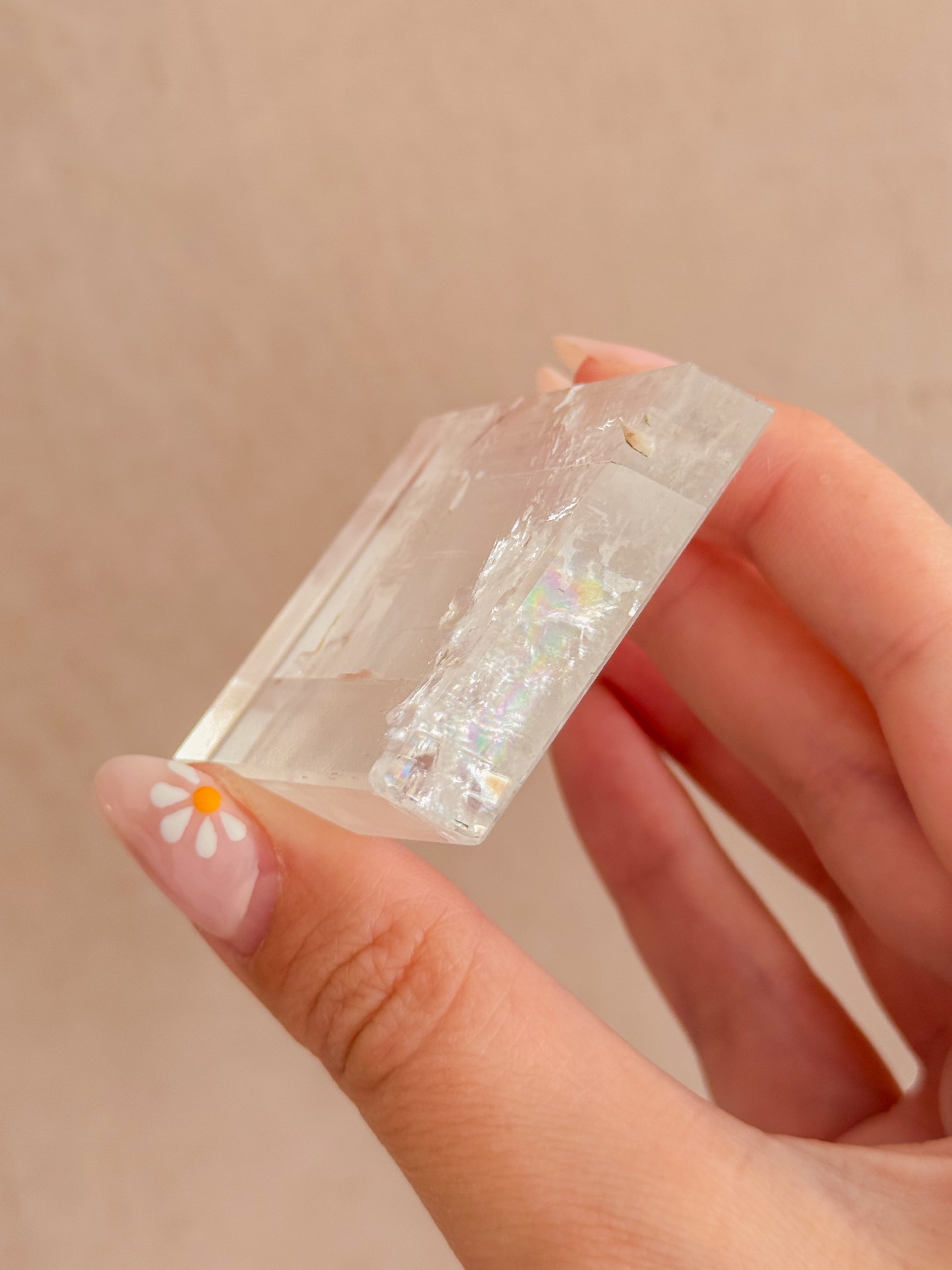 Polished Optical Calcite with Rainbows | India