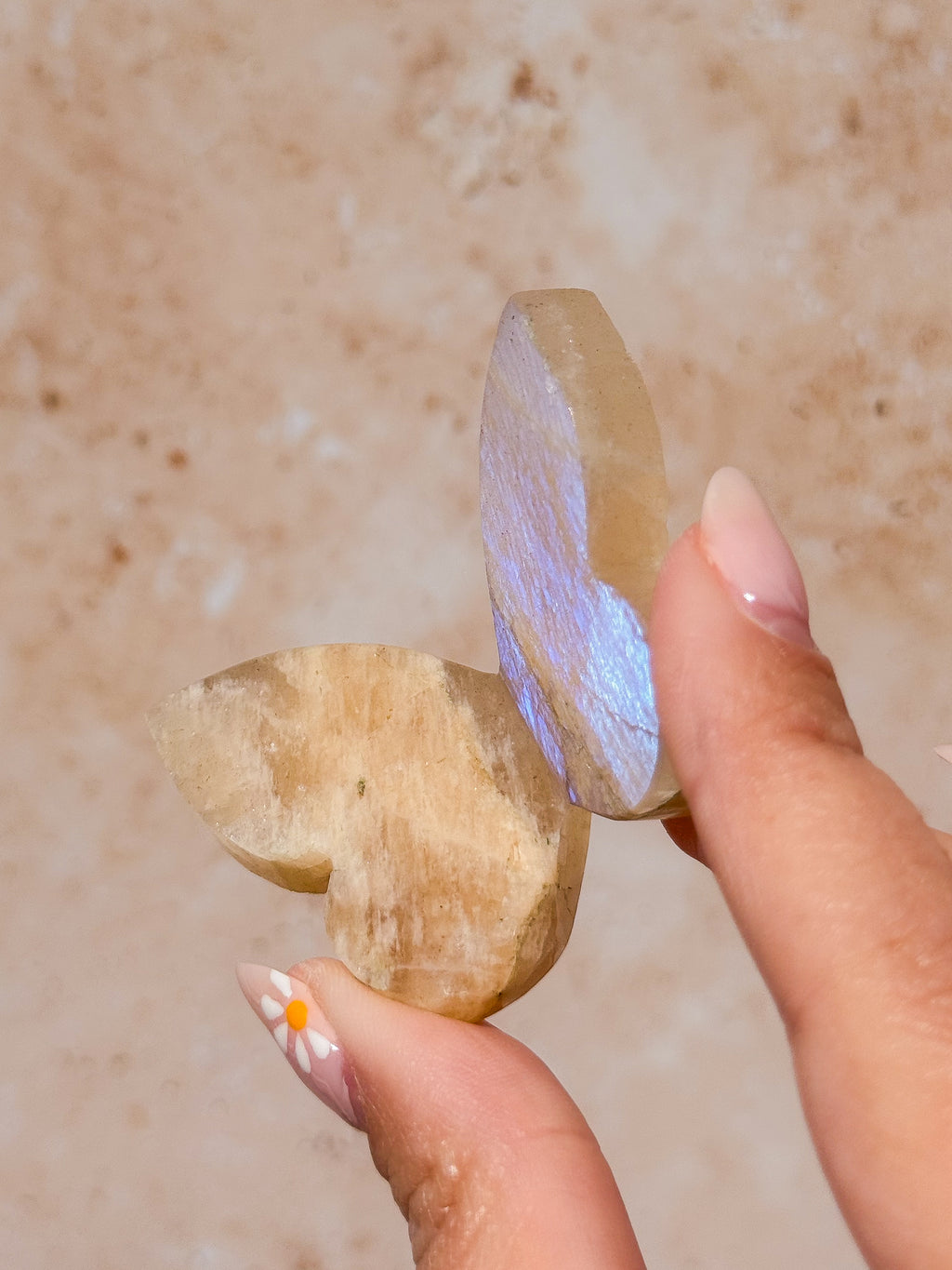 Tanzanian Moonstone 3D Butterfly Carving with Flash D | Tanzania