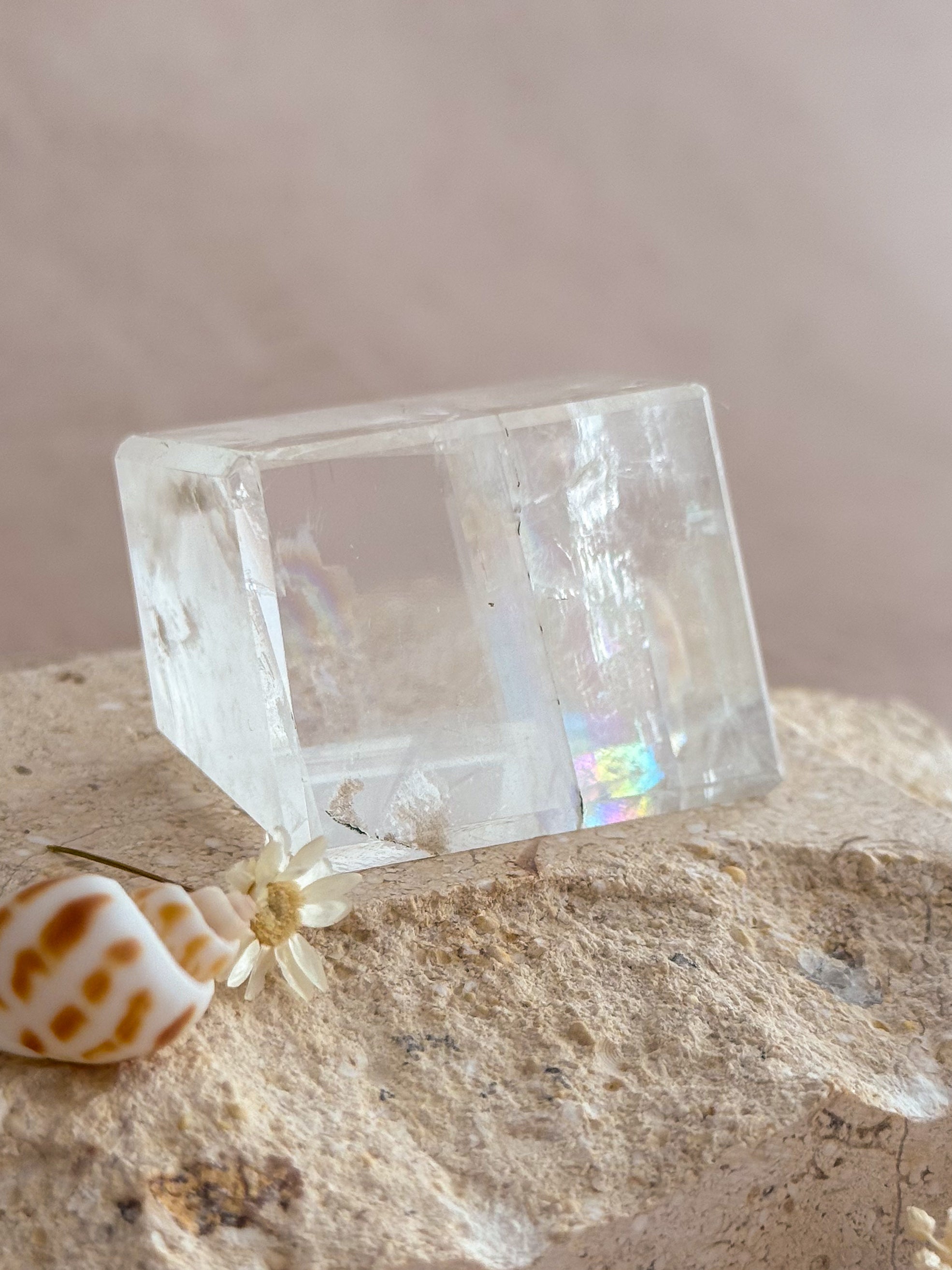 Polished Optical Calcite with Rainbows | India