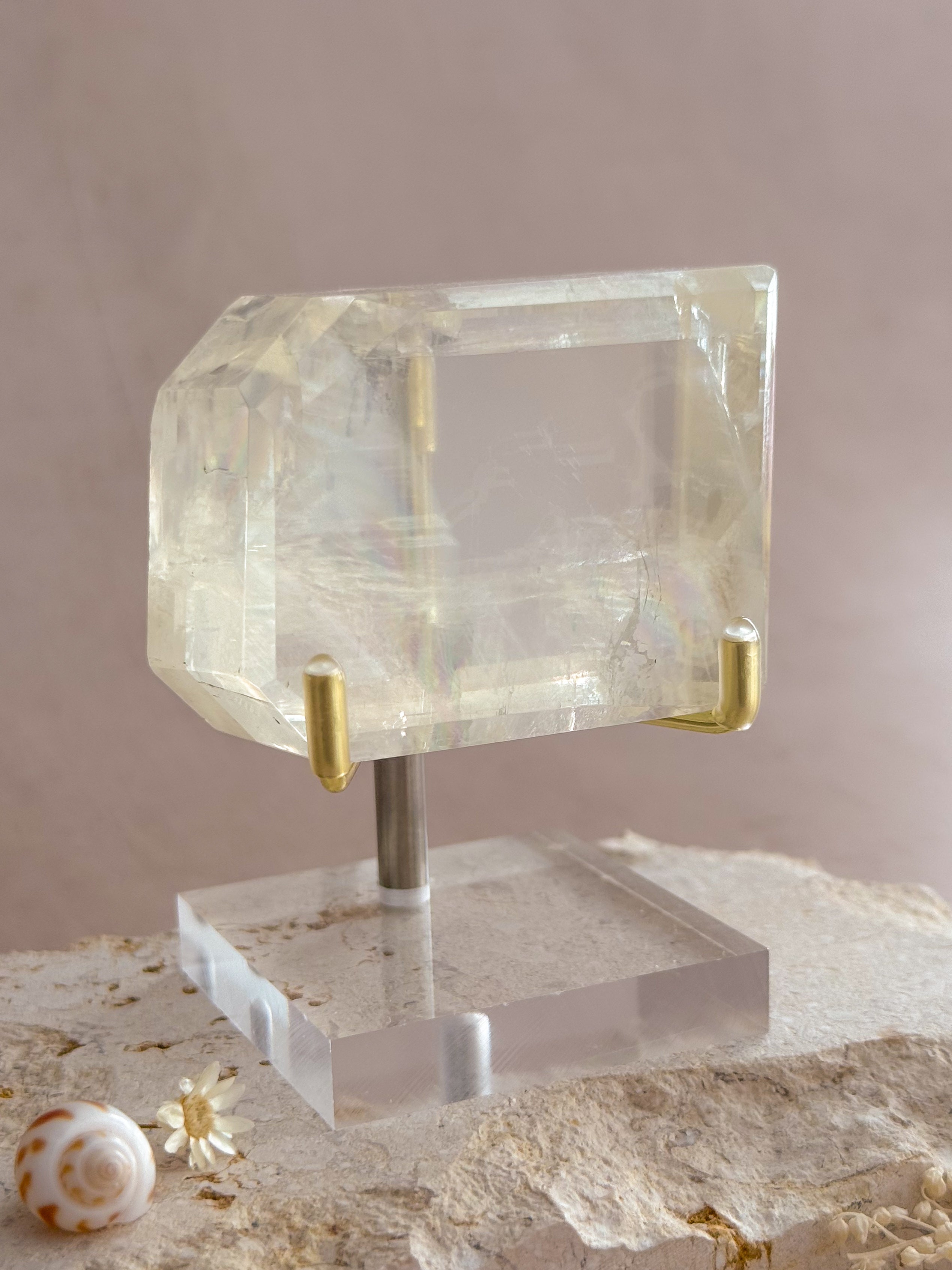 Polished Optical Calcite with Rainbows | India