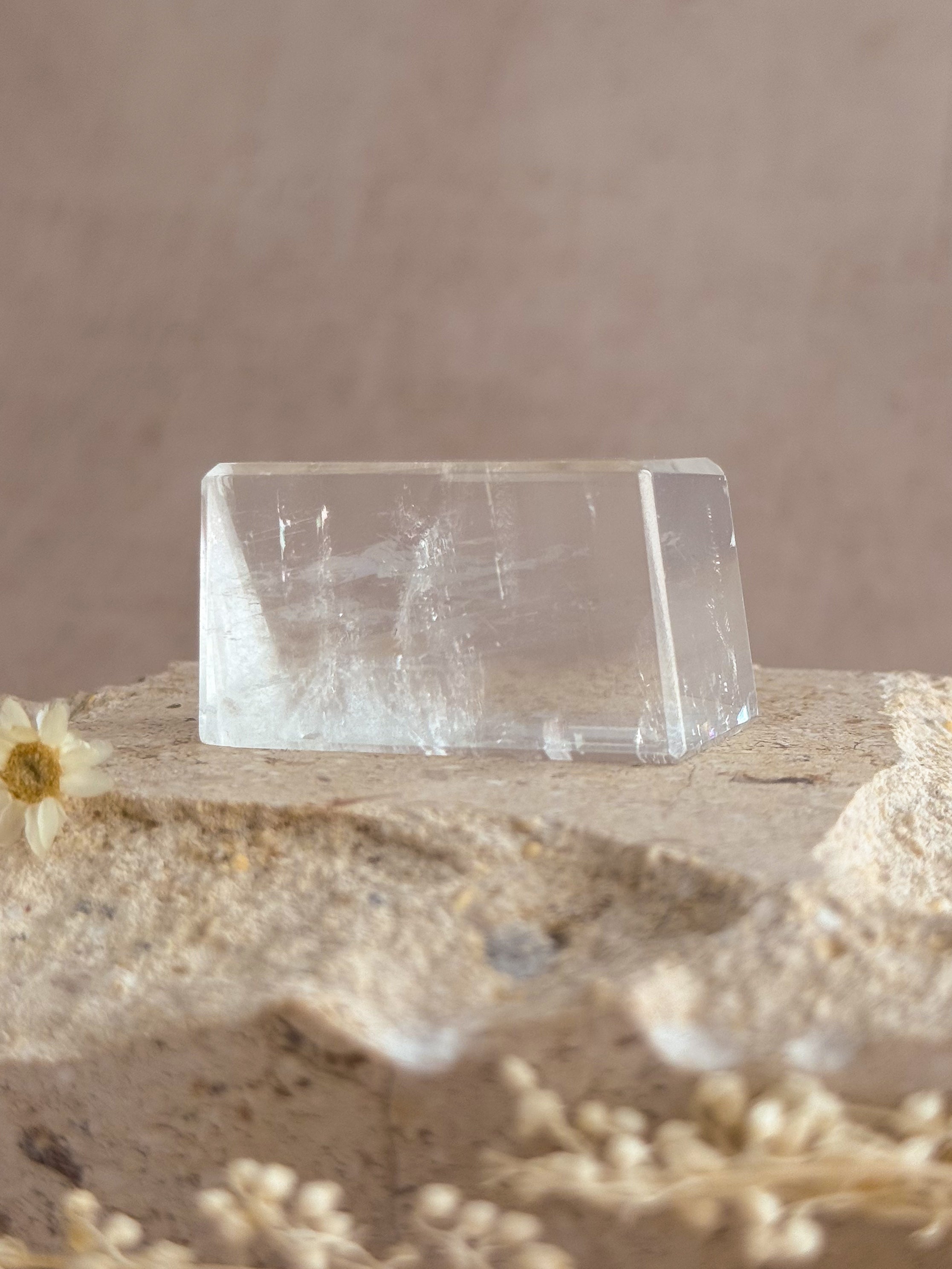 Polished Optical Calcite with Rainbows | India