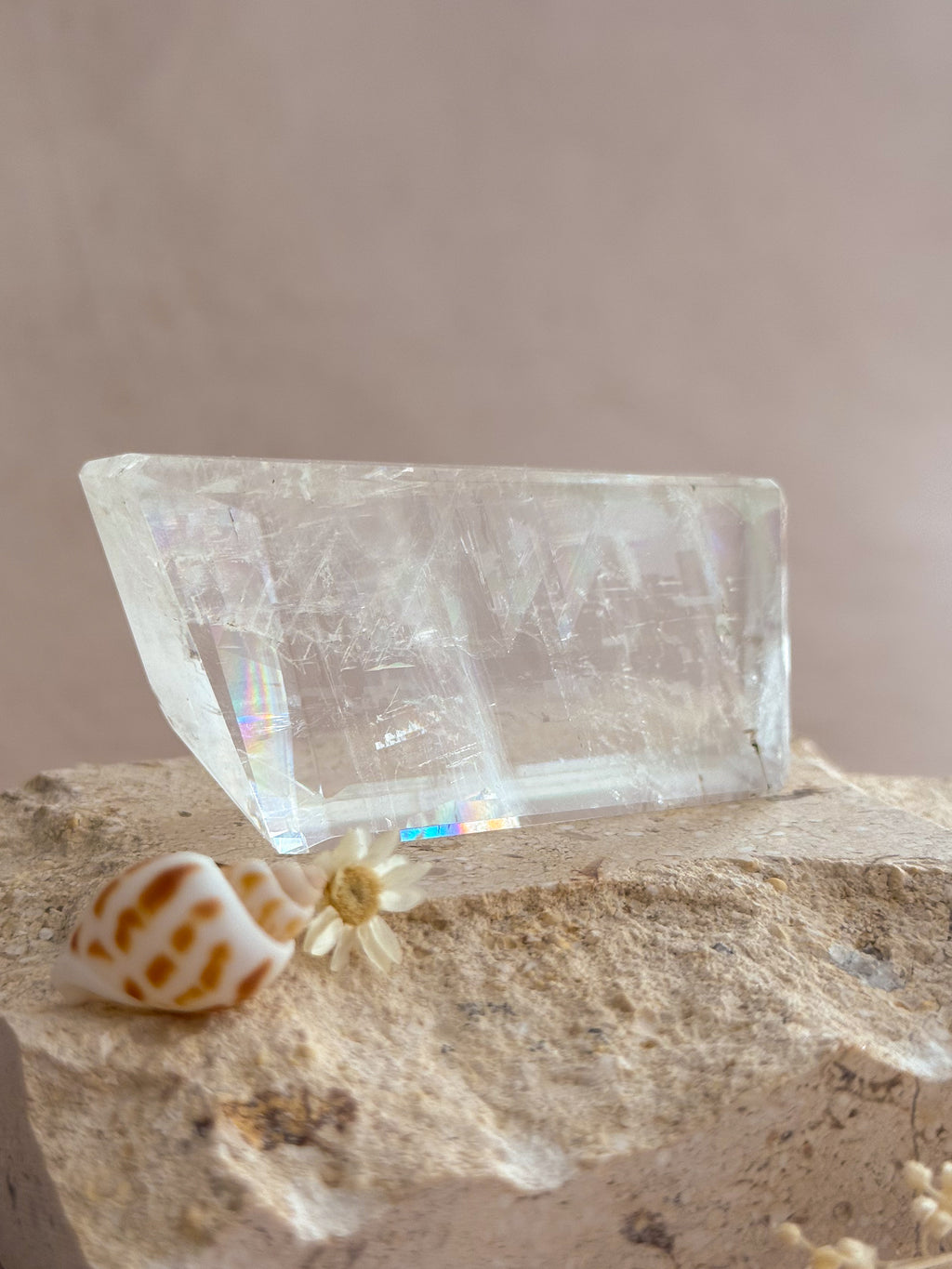 Polished Optical Calcite with Rainbows | India