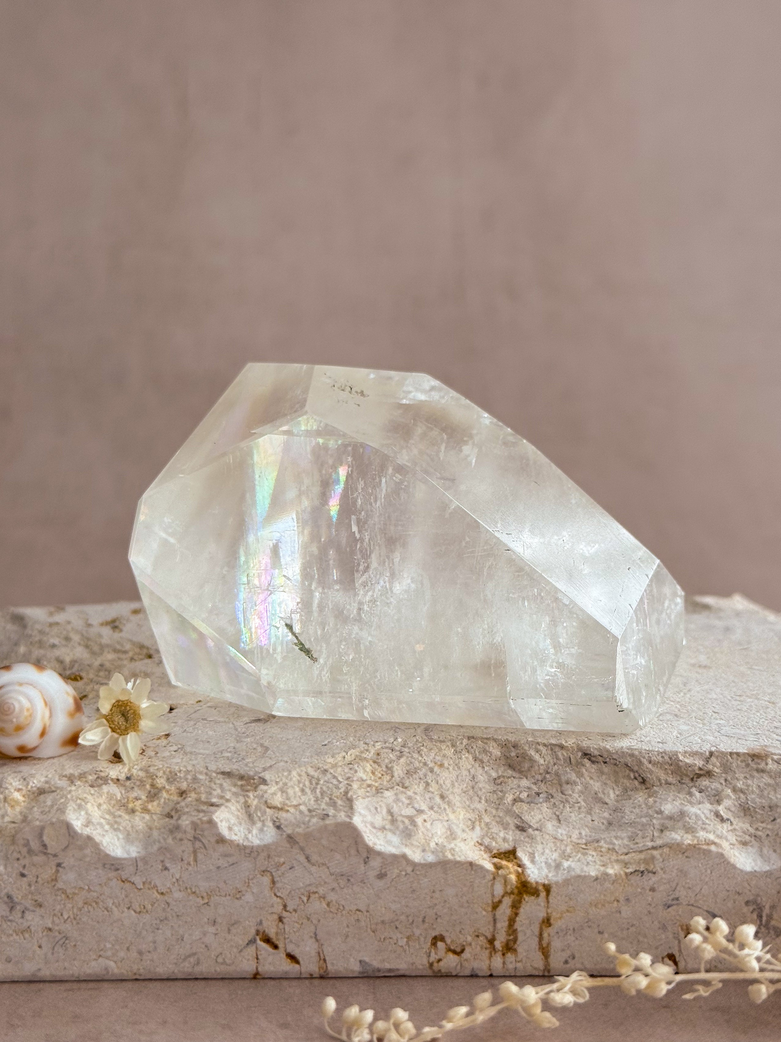 Polished Optical Calcite with Rainbows | India