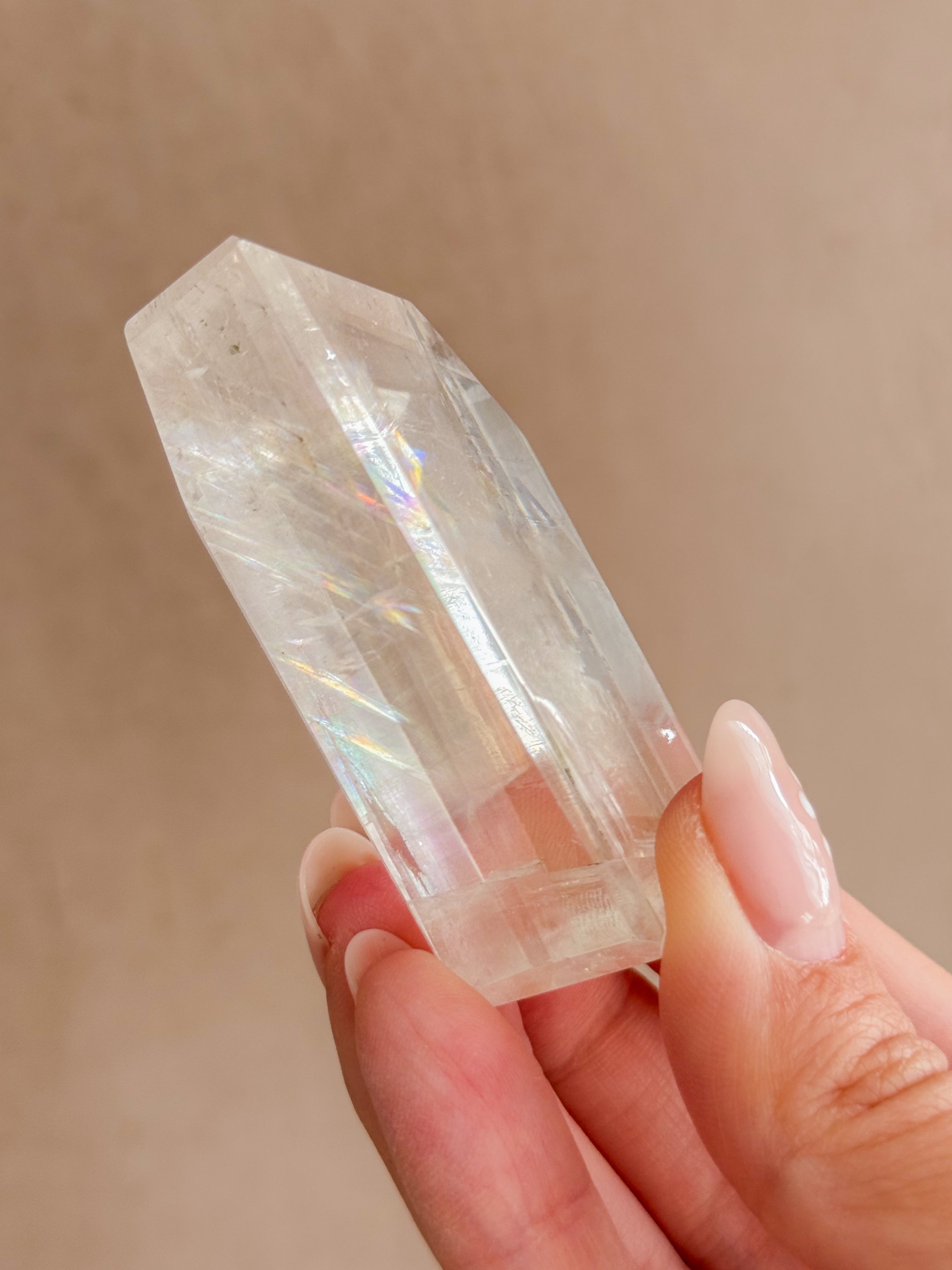 Polished Optical Calcite with Rainbows | India