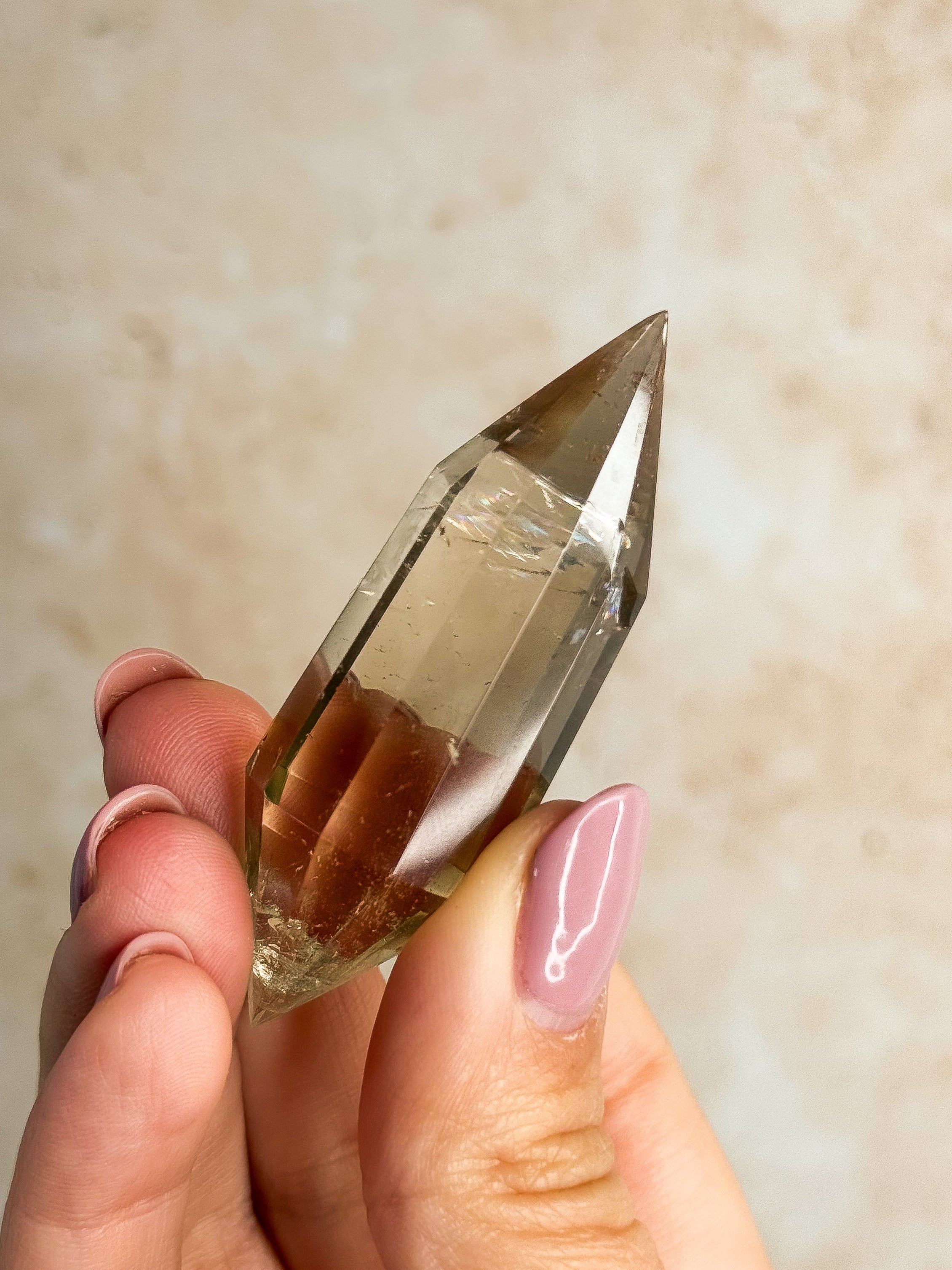 Smoky Lemurian Quartz Vogel With Rainbows B | Brazil