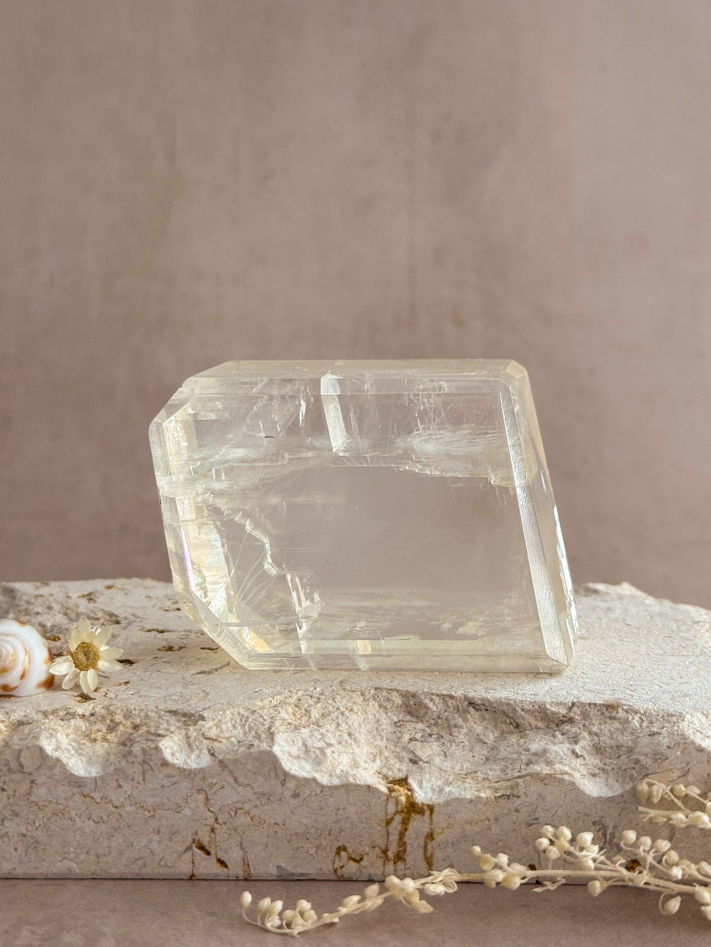 Polished Optical Calcite with Rainbows | India