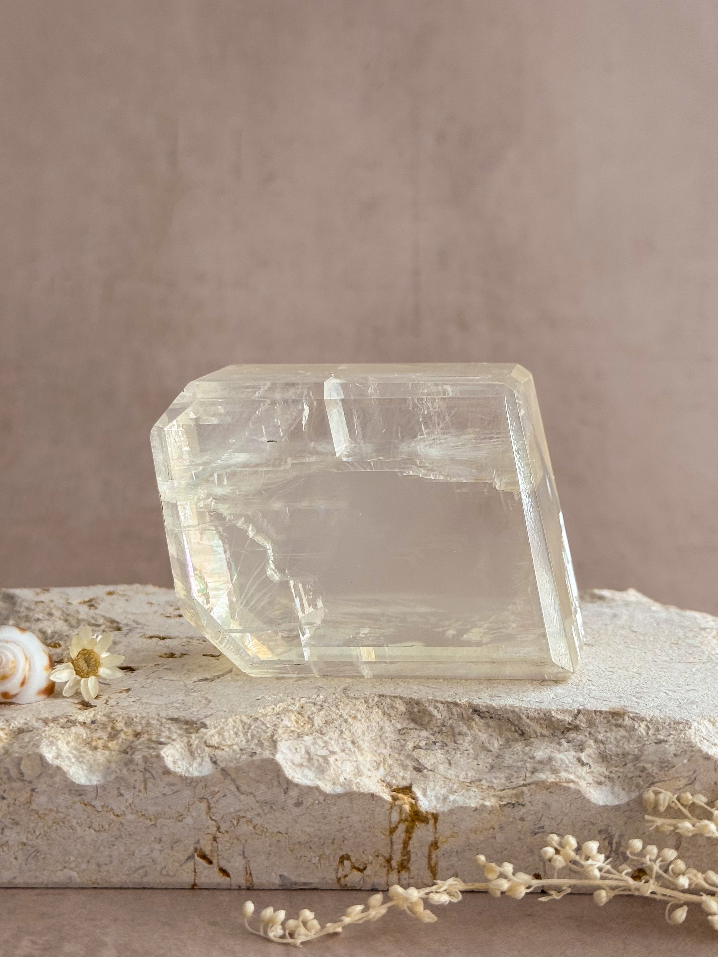 Polished Optical Calcite with Rainbows | India