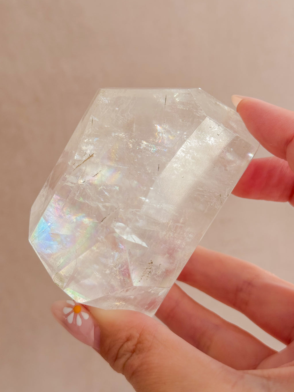 Polished Optical Calcite with Rainbows | India