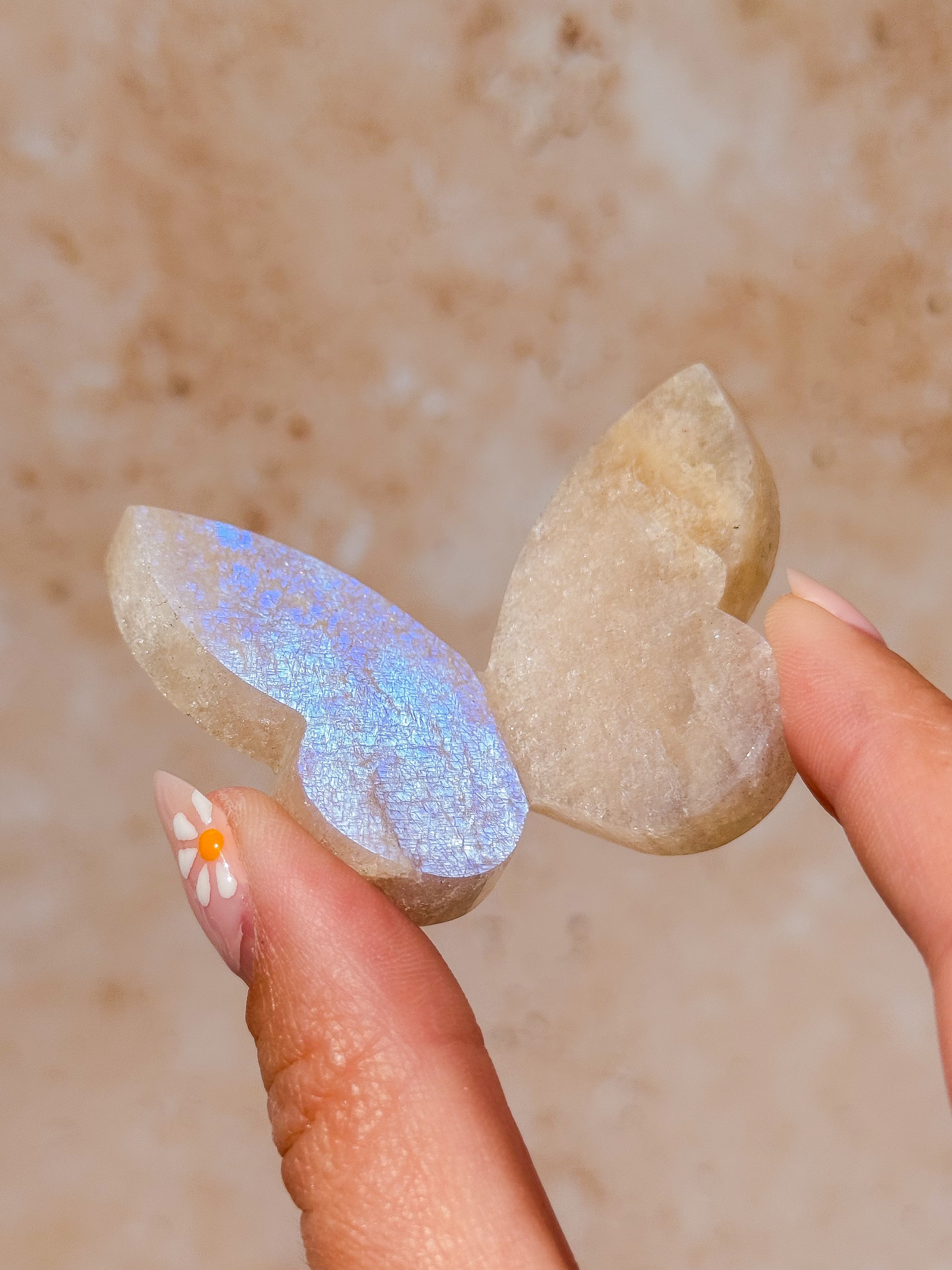 Tanzanian Moonstone 3D Butterfly Carving with Flash B | Tanzania