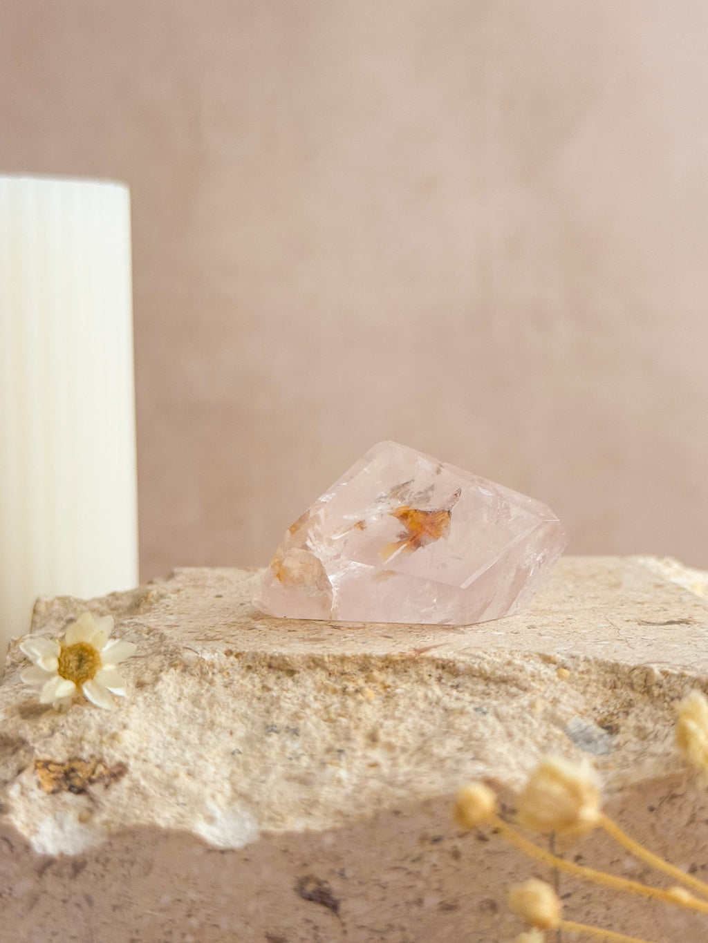 Pink Lithium Faceted Freeform With Golden Healer | Brazil