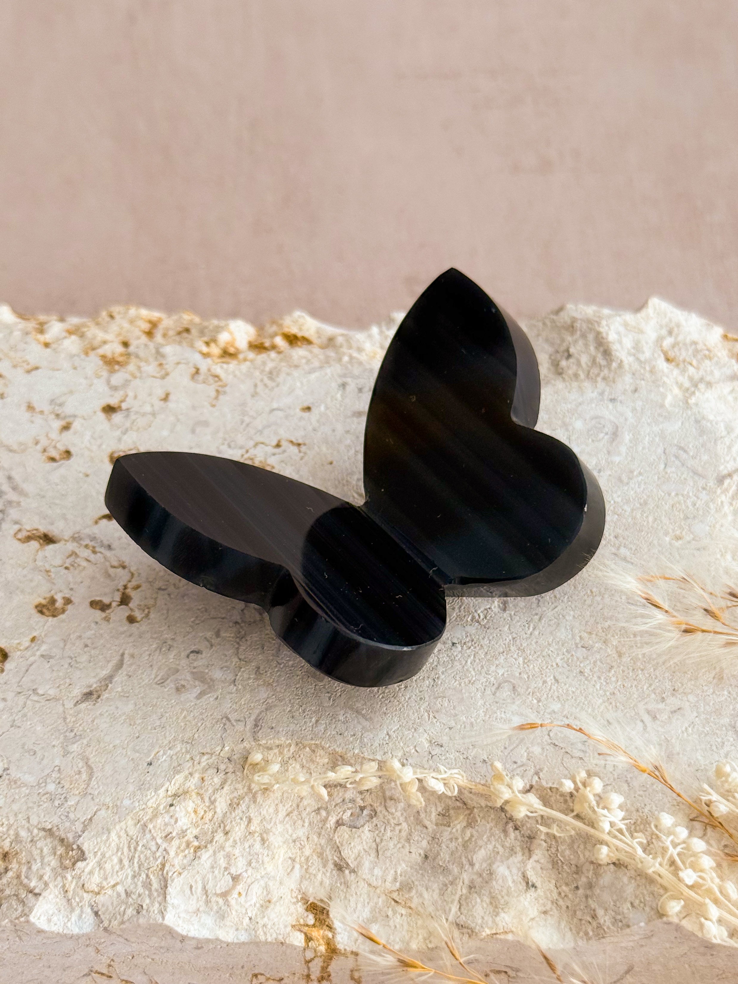 Midnight Lace Obsidian 3D Butterfly Carving C | Armenia