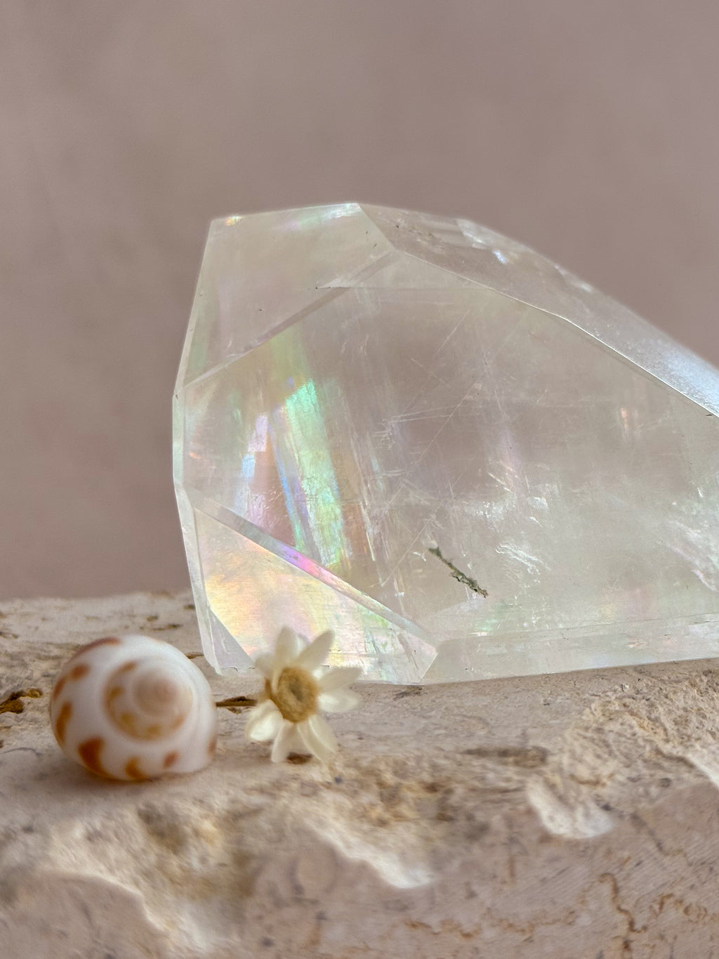 Polished Optical Calcite with Rainbows | India
