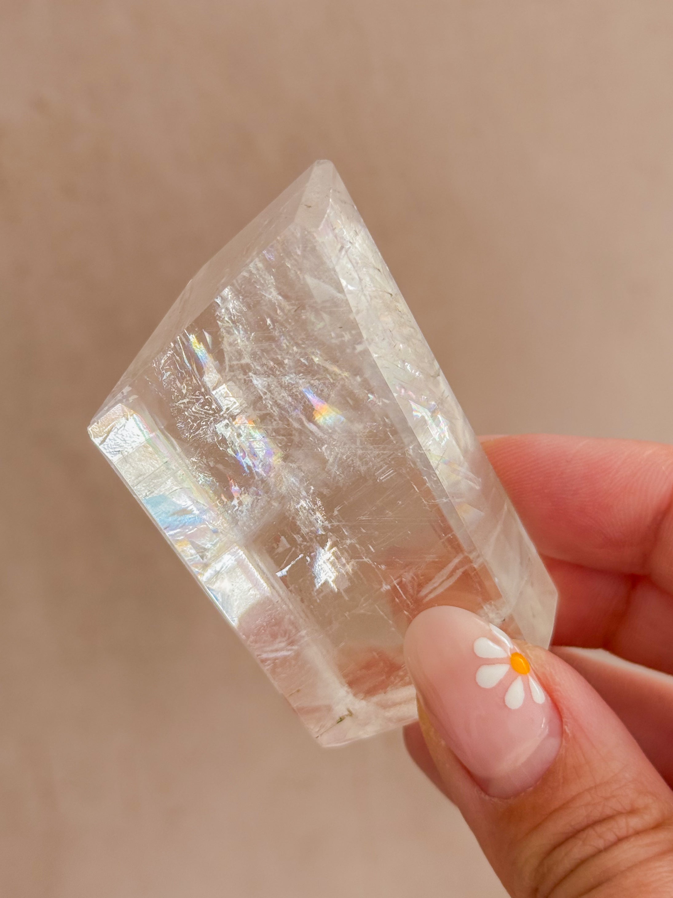 Polished Optical Calcite with Rainbows | India