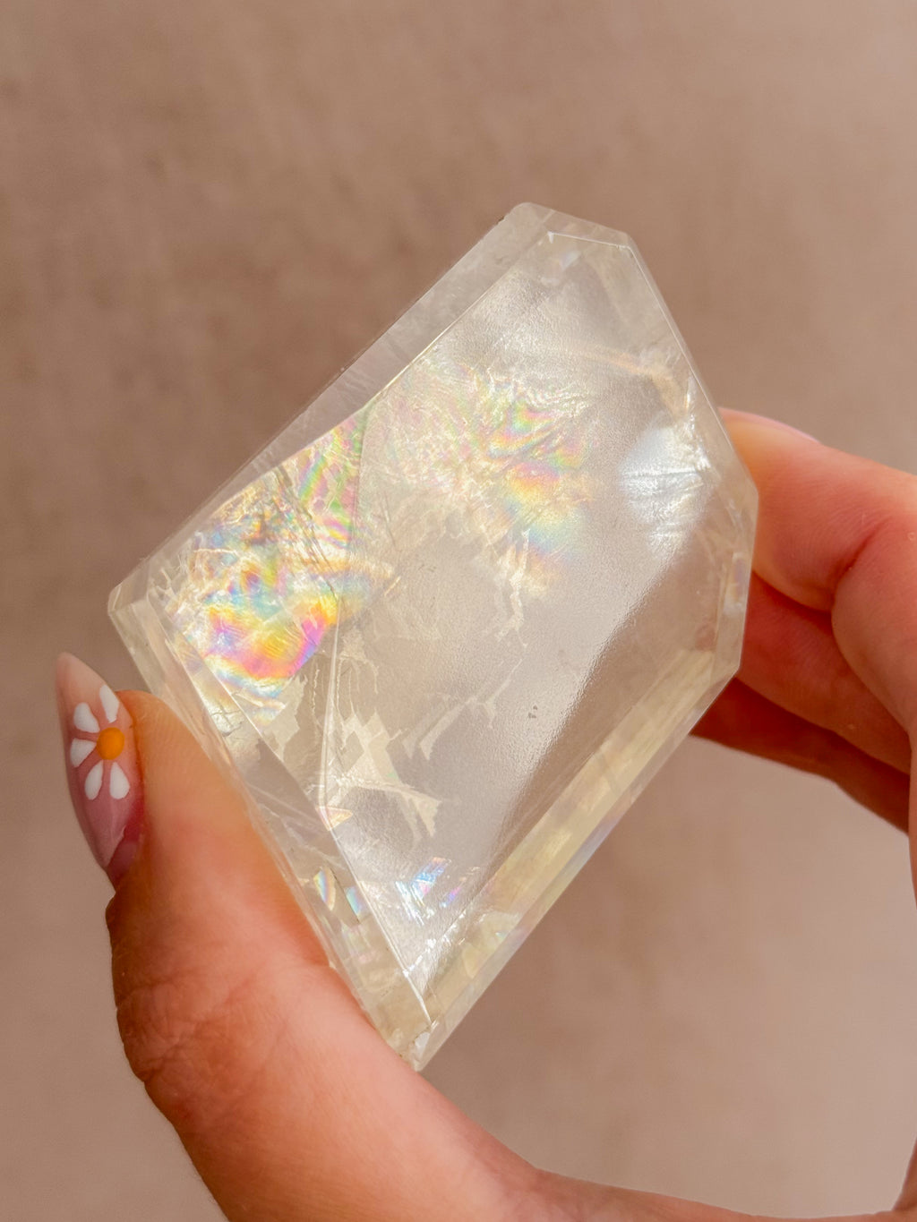 Polished Optical Calcite with Rainbows | India