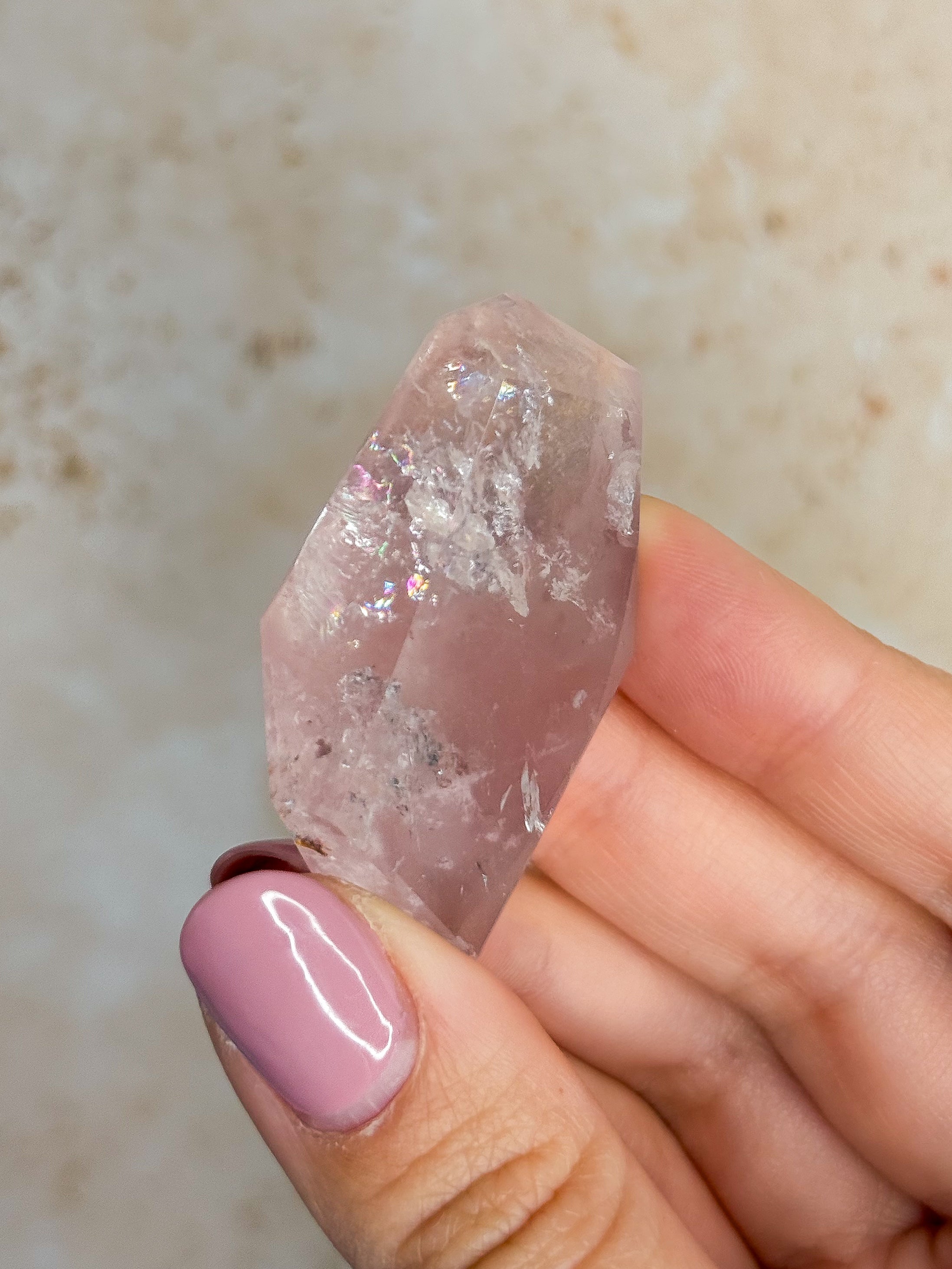 Pink Lithium Faceted Freeform With Rainbows | Brazil