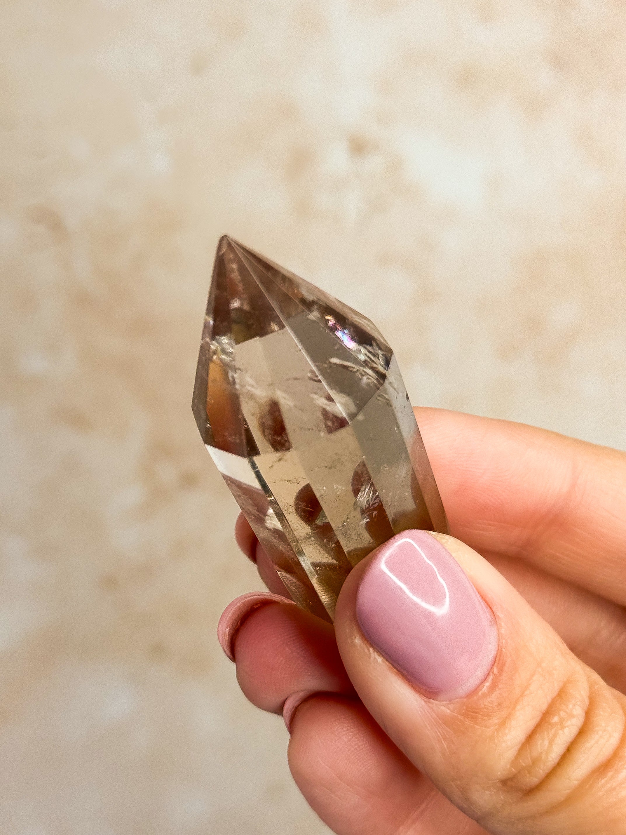 Smoky Lemurian Quartz Vogel With Rainbows D | Brazil