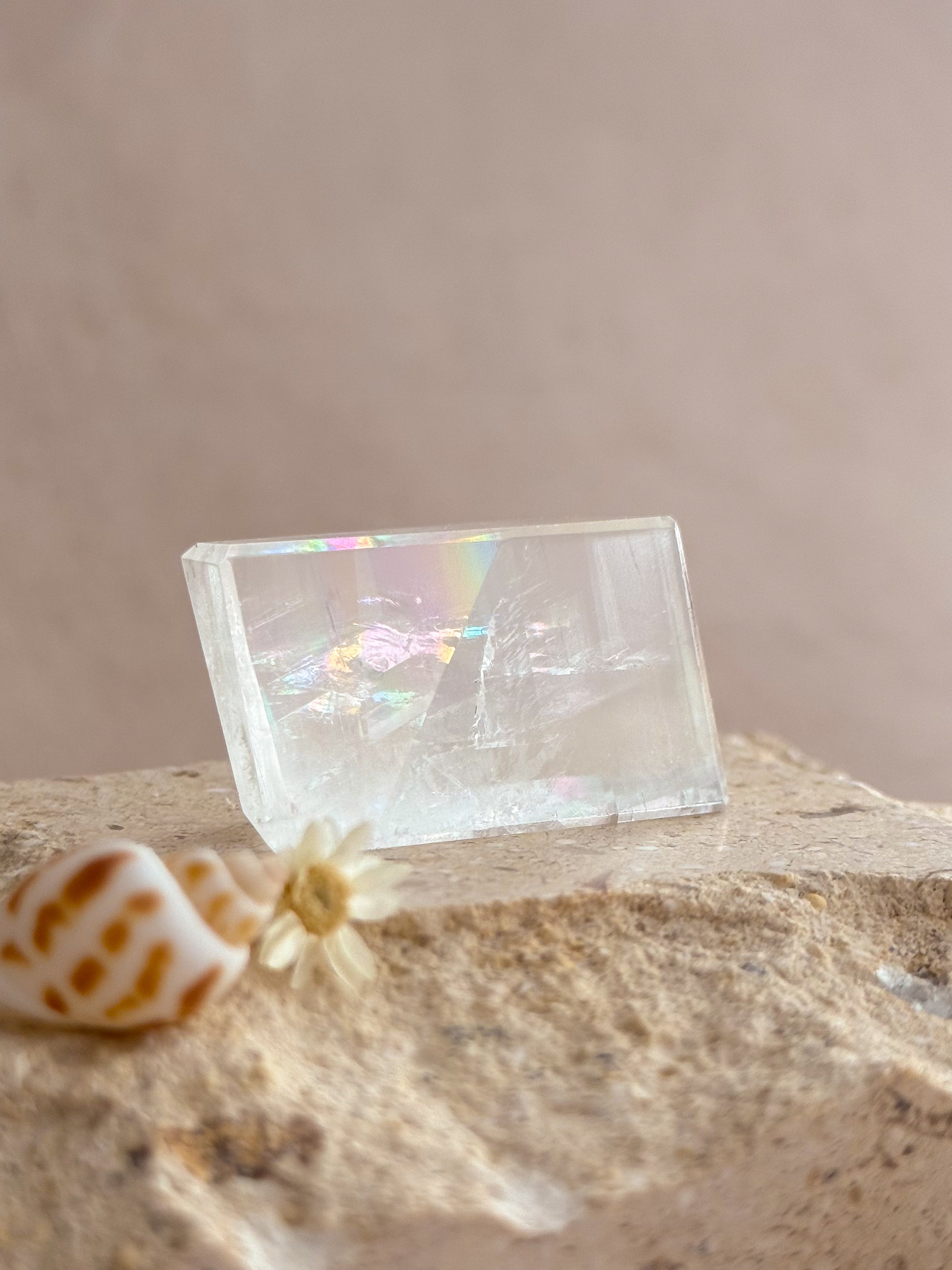 Polished Optical Calcite with Rainbows | India