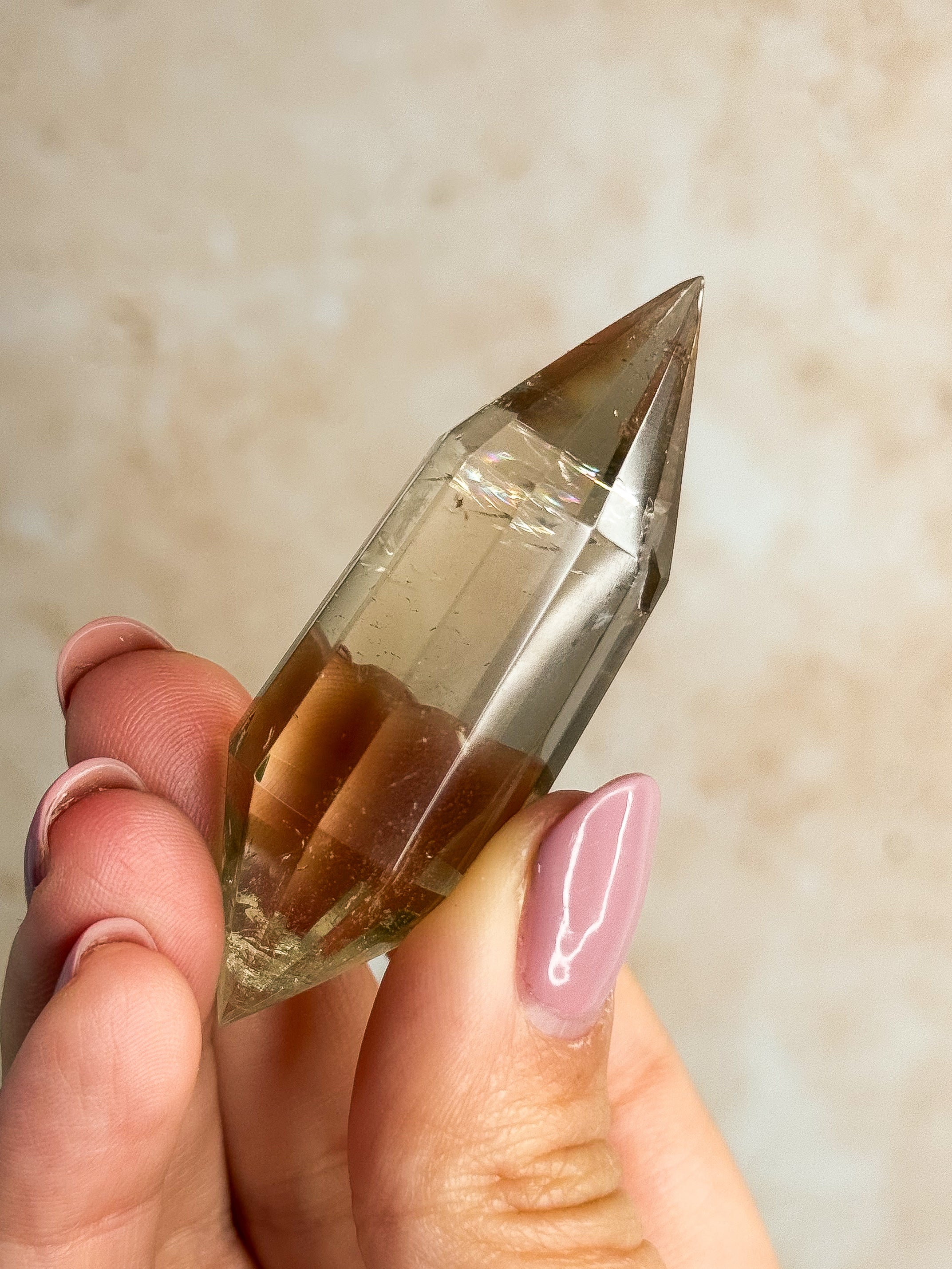 Smoky Lemurian Quartz Vogel With Rainbows B | Brazil