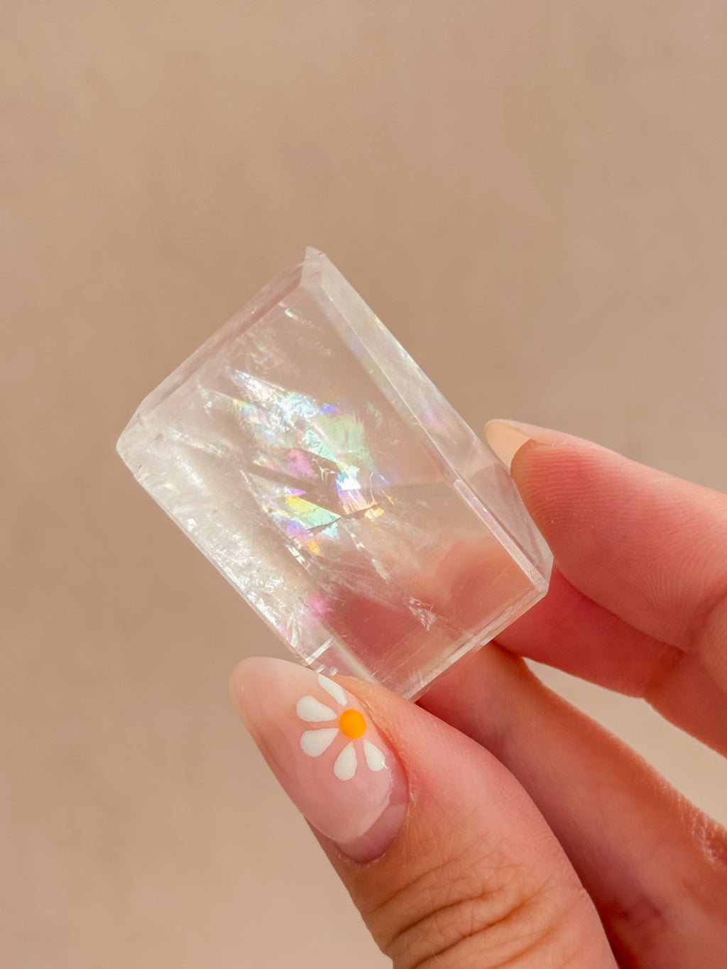 Polished Optical Calcite with Rainbows | India