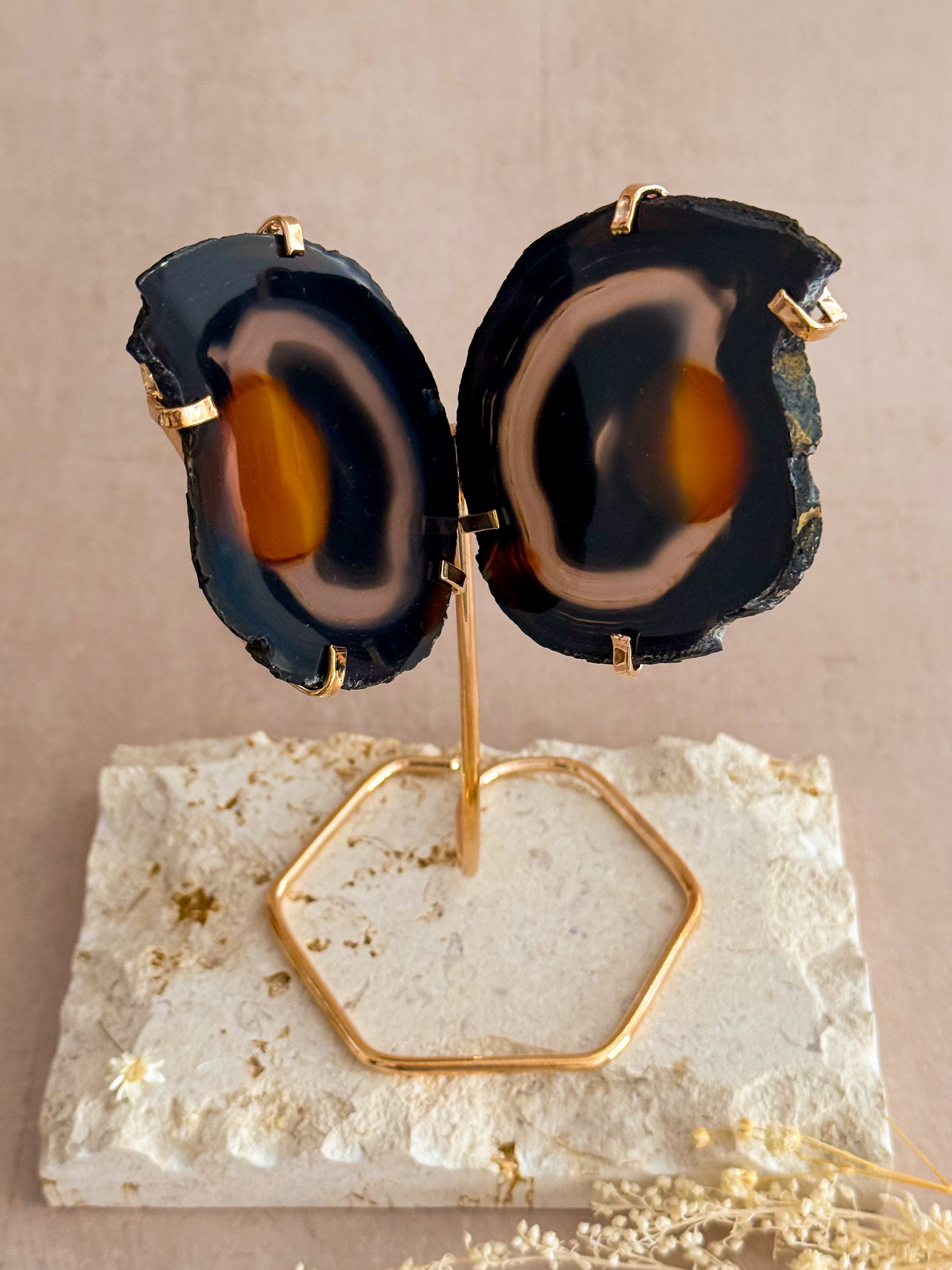 Agate Butterfly on Gold Stand | Brazil