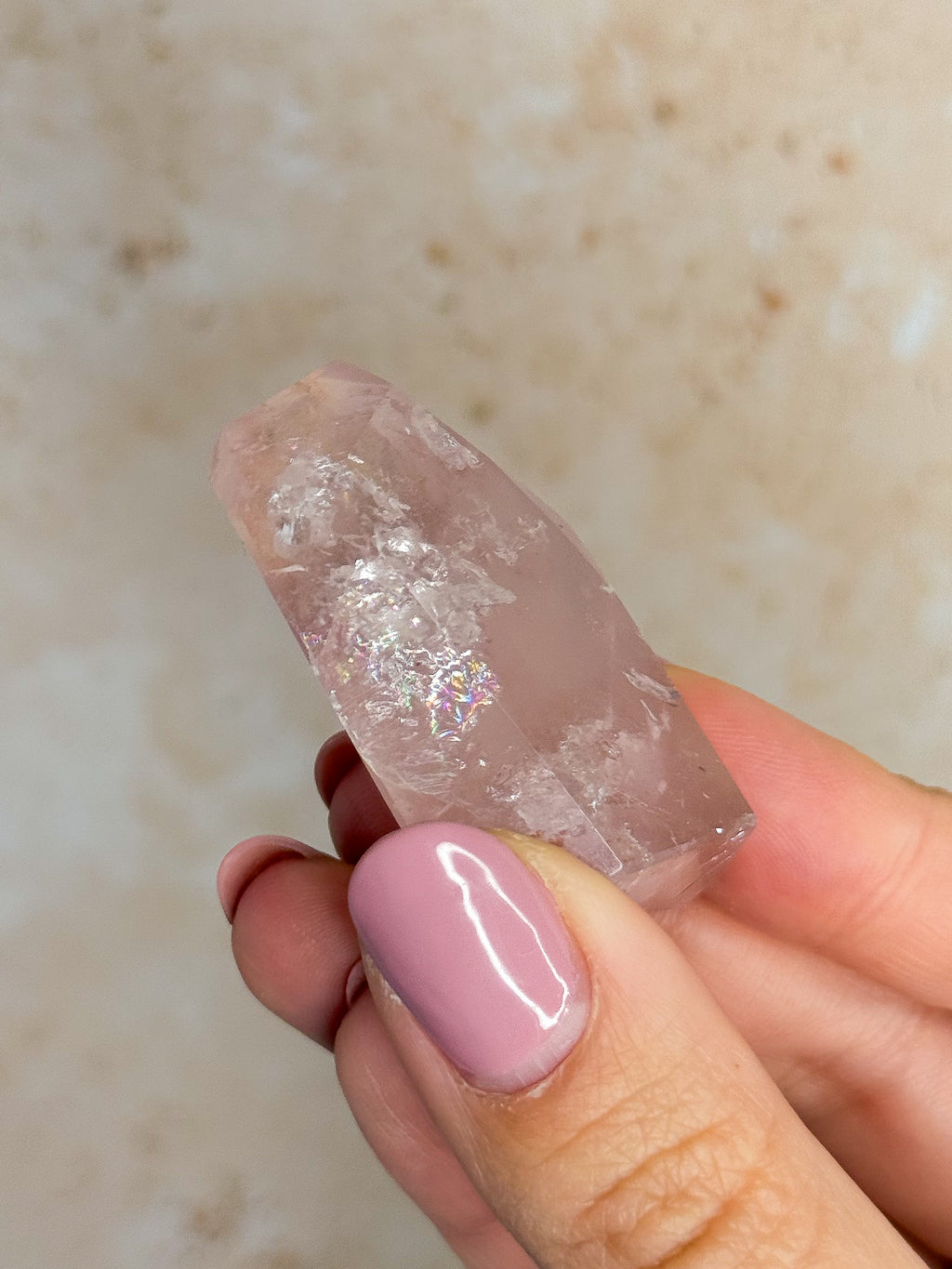 Pink Lithium Faceted Freeform With Rainbows | Brazil