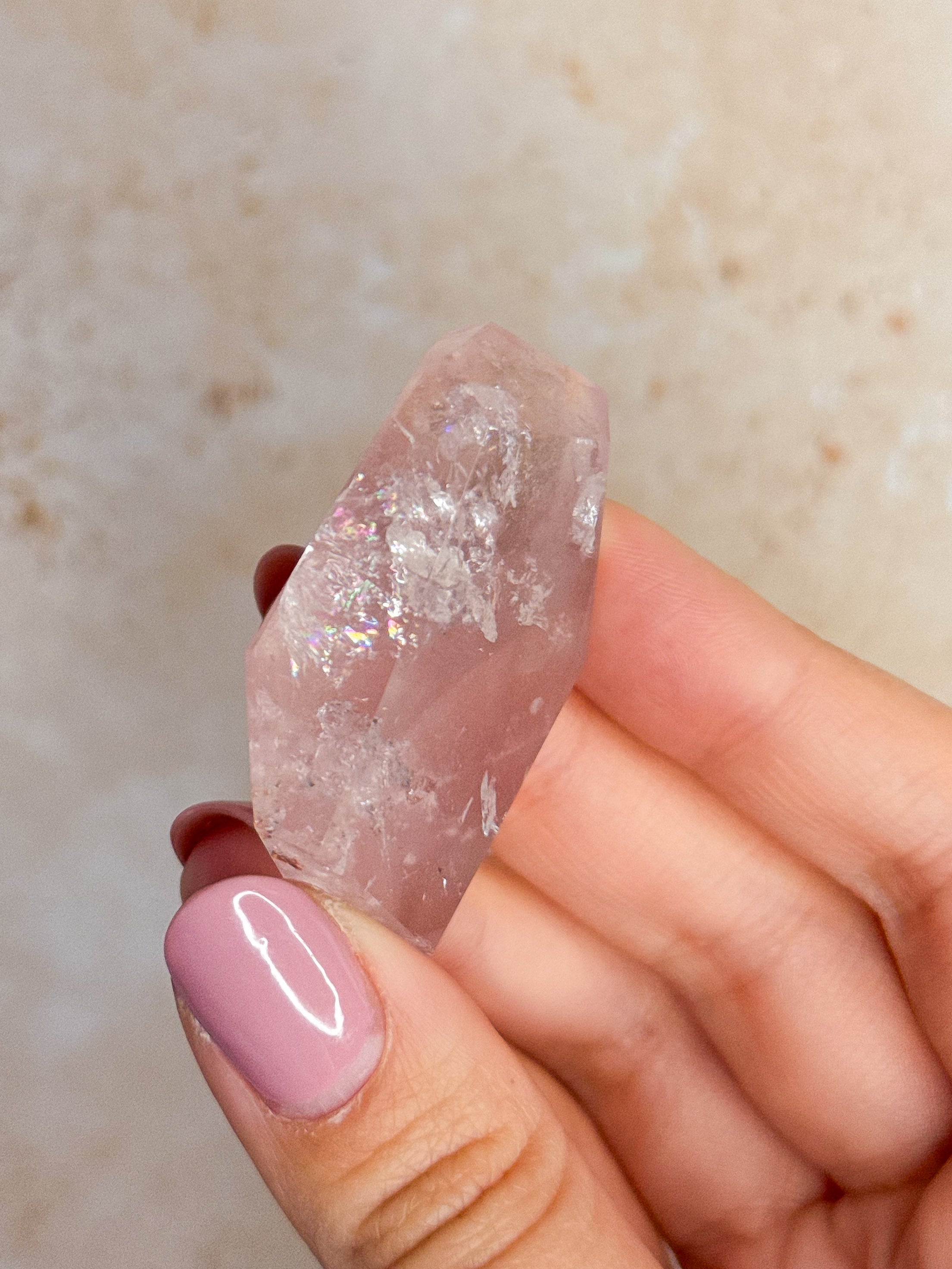 Pink Lithium Faceted Freeform With Rainbows | Brazil