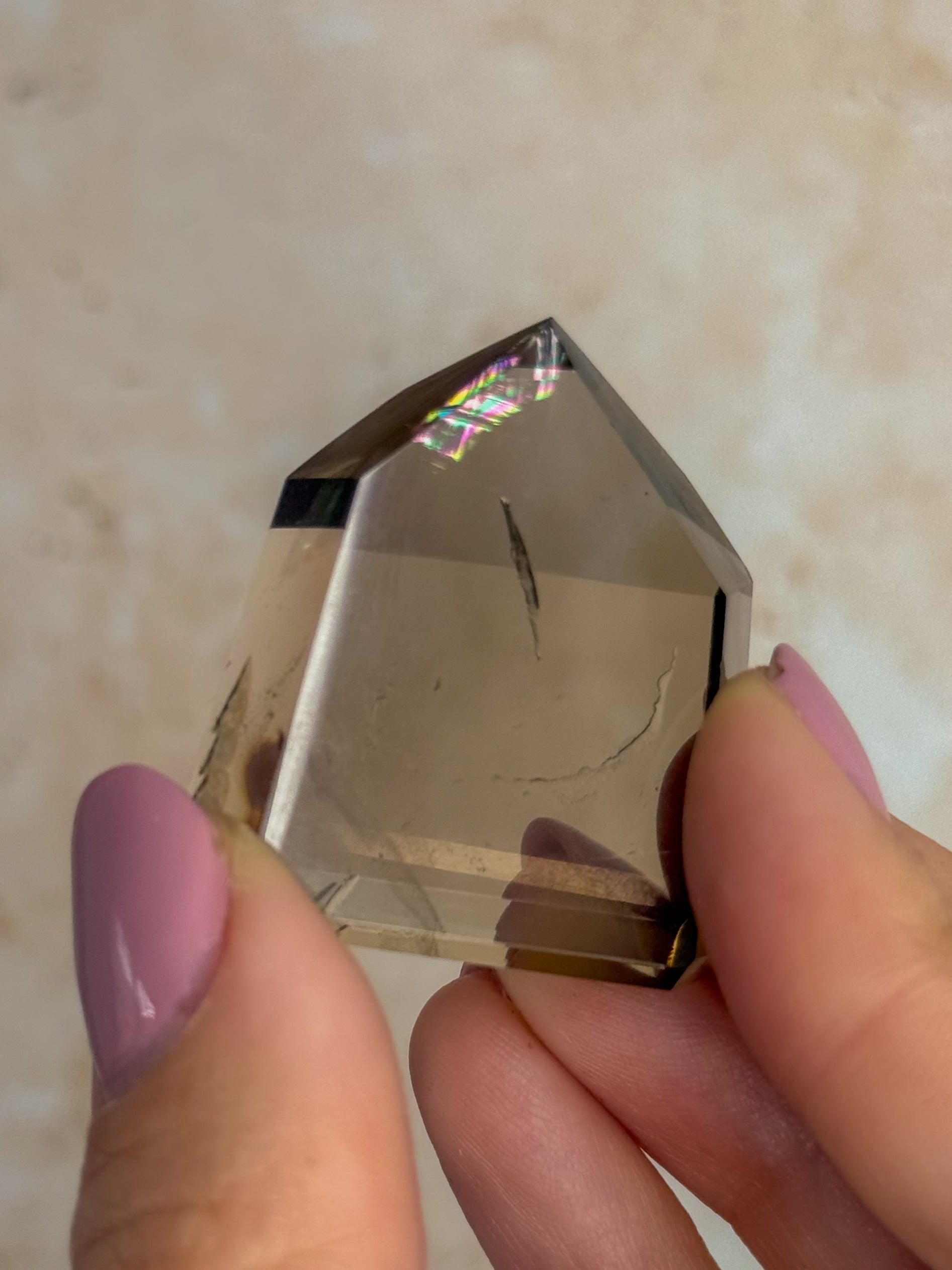 Smoky Lemurian Quartz Point With Rainbows C | Brazil