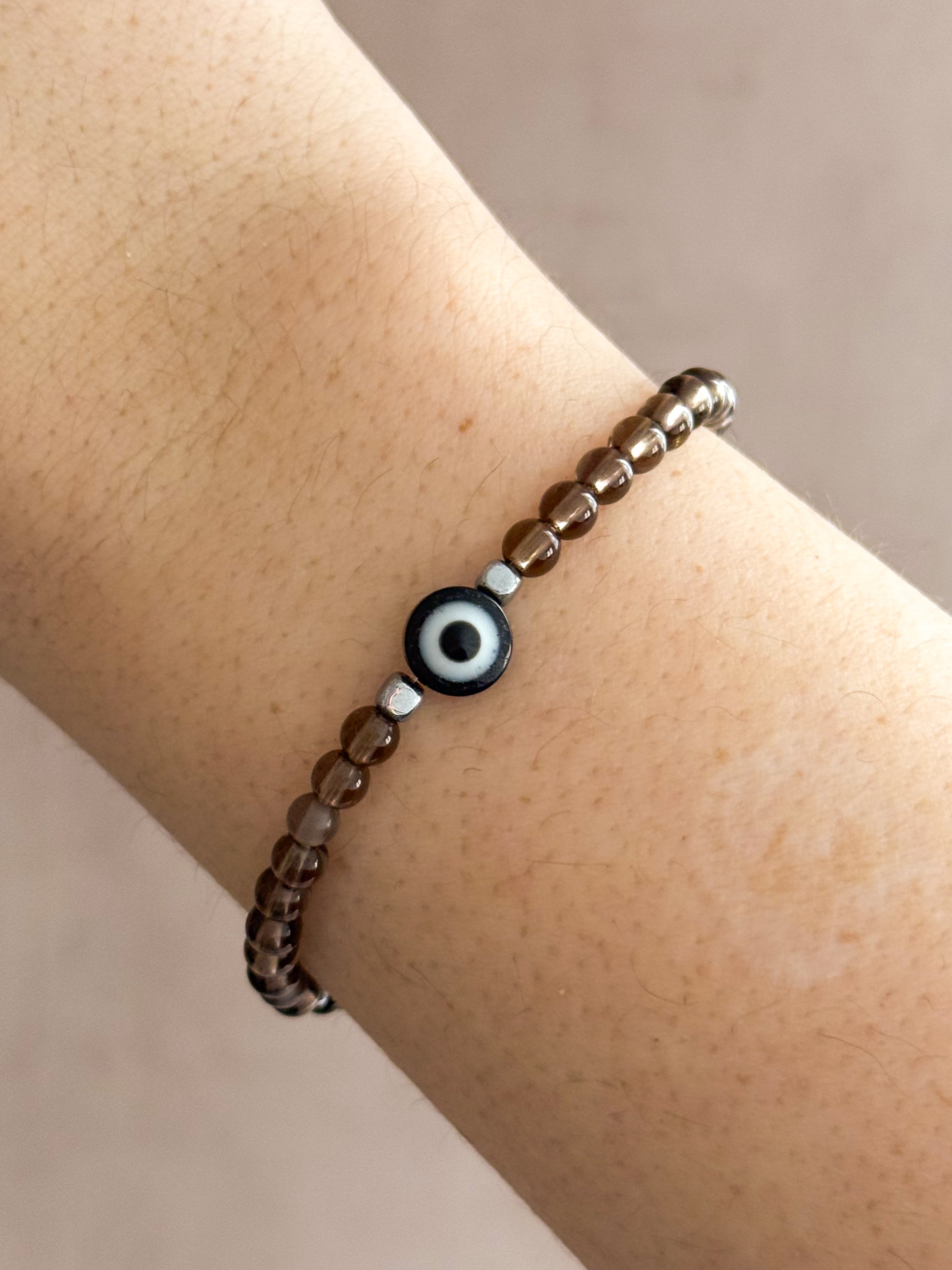 Smoky Quartz & Black Agate Evil Eye Bracelet