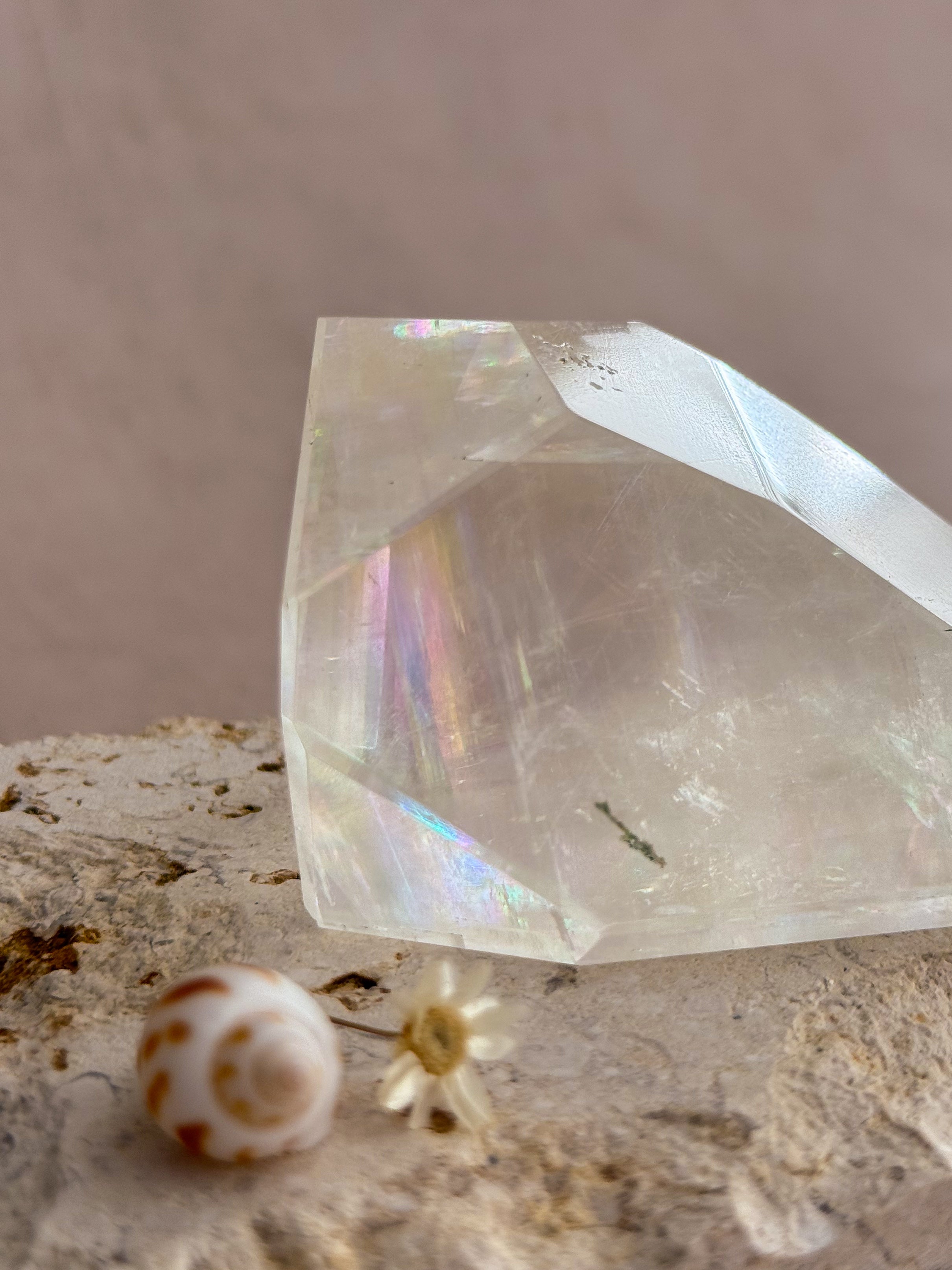Polished Optical Calcite with Rainbows | India