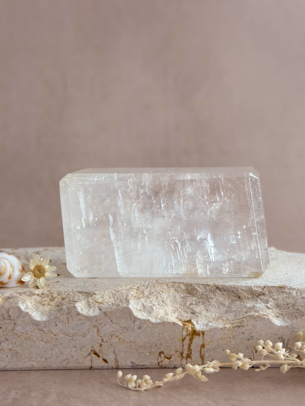 Polished Optical Calcite with Rainbows | India