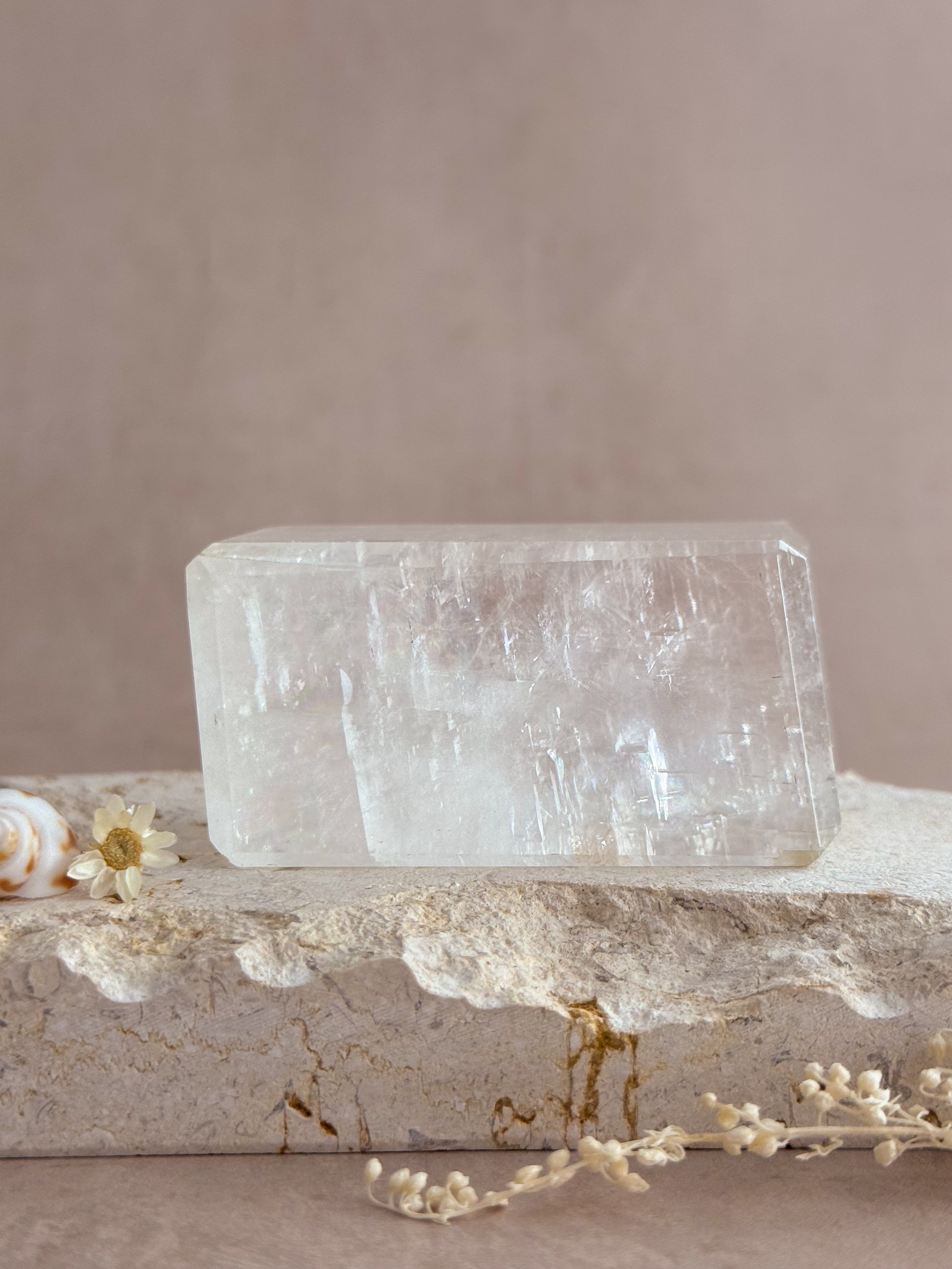 Polished Optical Calcite with Rainbows | India