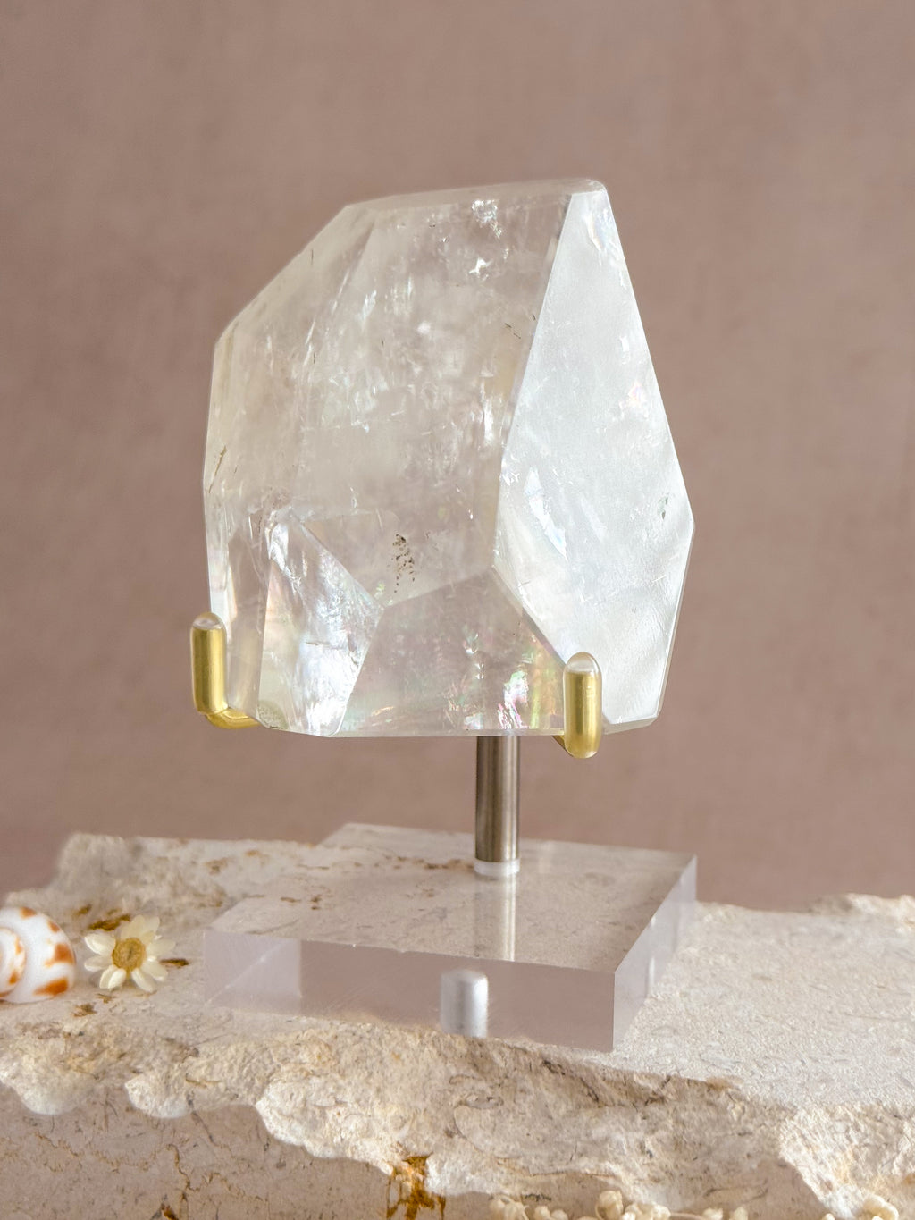 Polished Optical Calcite with Rainbows | India
