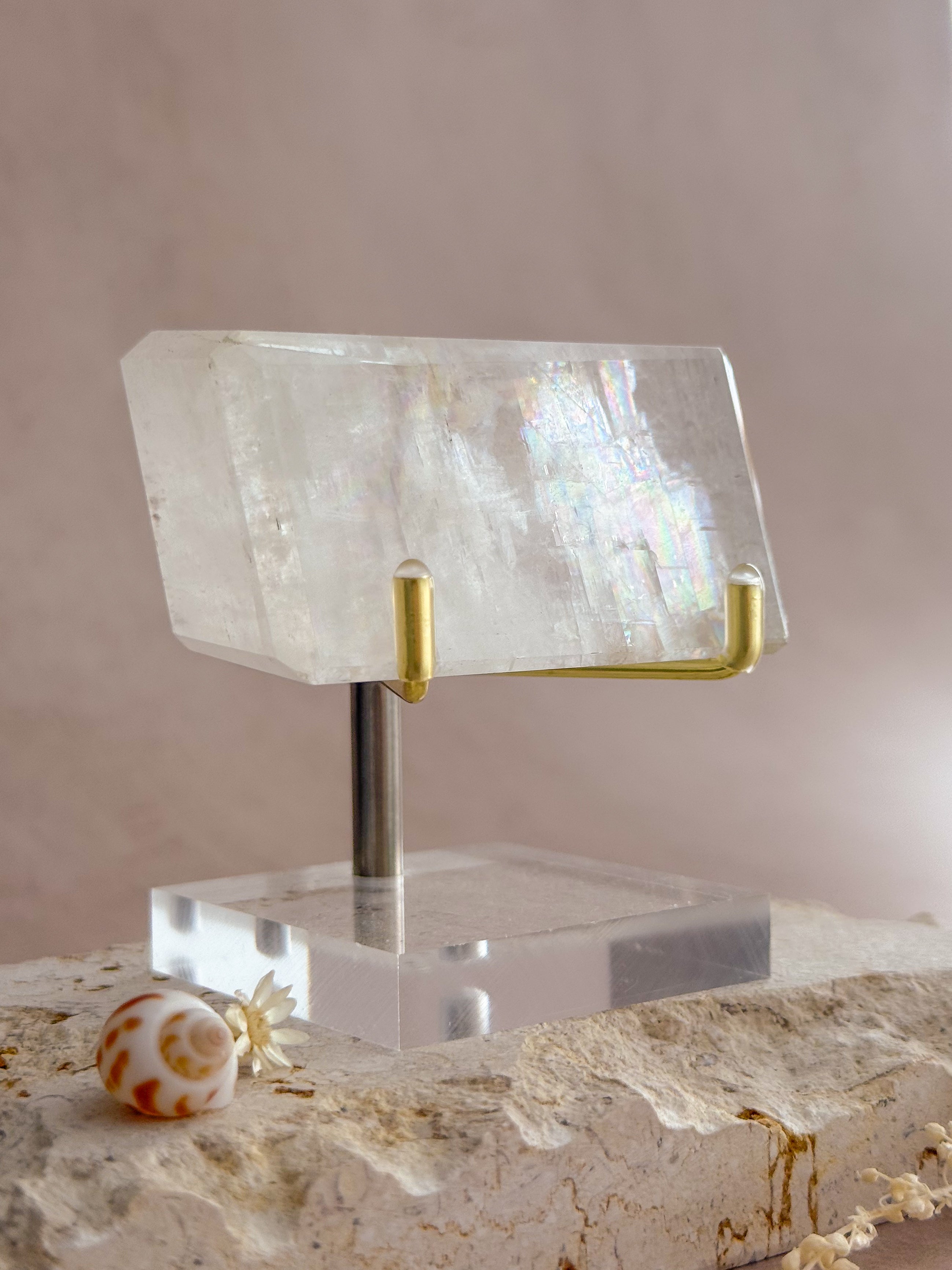 Polished Optical Calcite with Rainbows | India