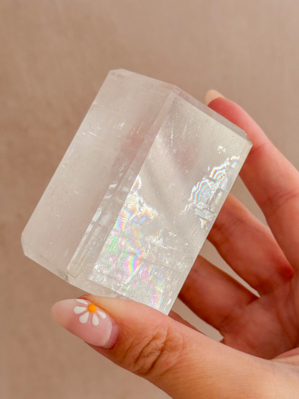 Polished Optical Calcite with Rainbows | India