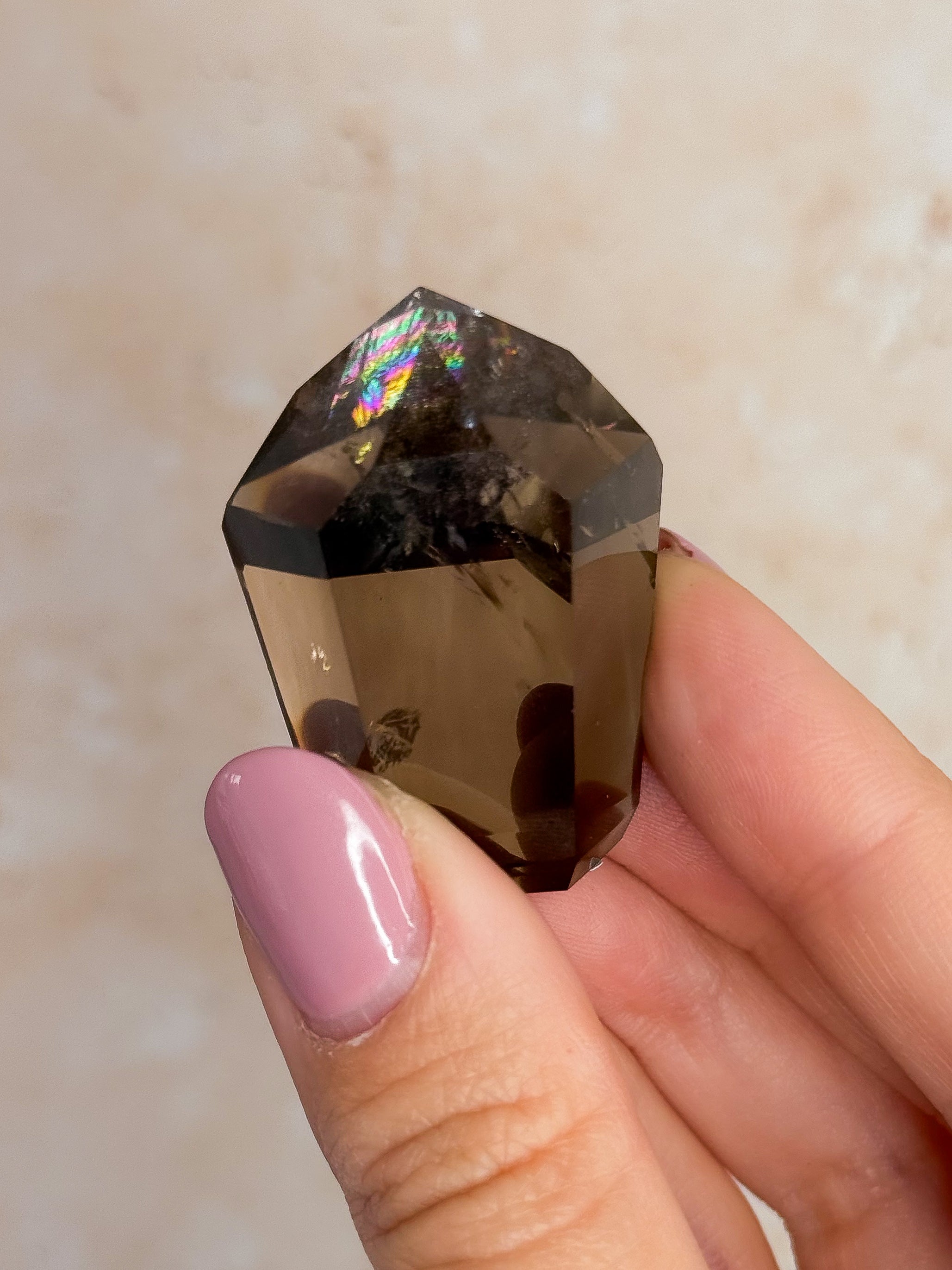 Smoky Lemurian Quartz Point With Rainbows D | Brazil