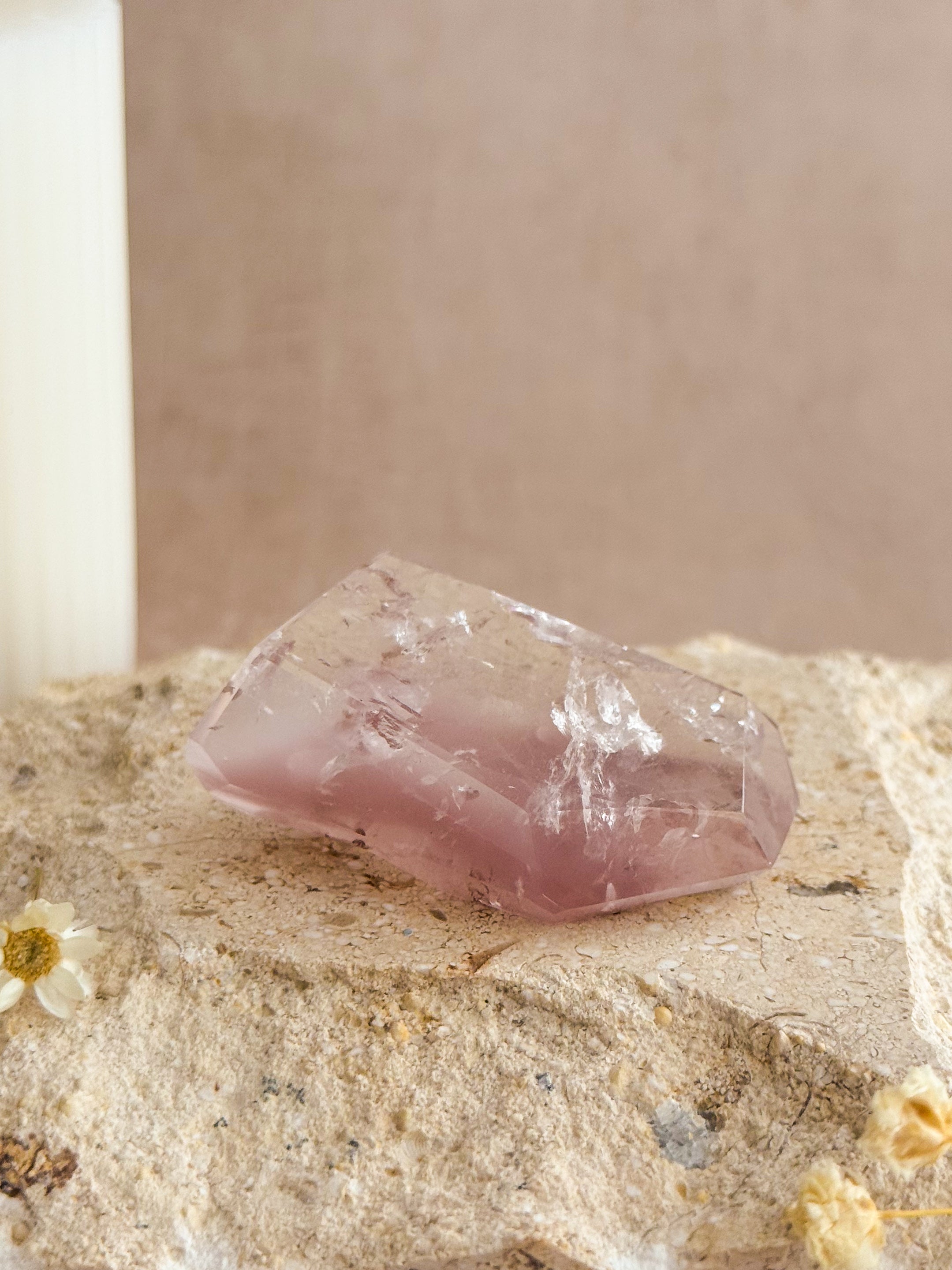 Pink Lithium Faceted Freeform With Rainbows | Brazil
