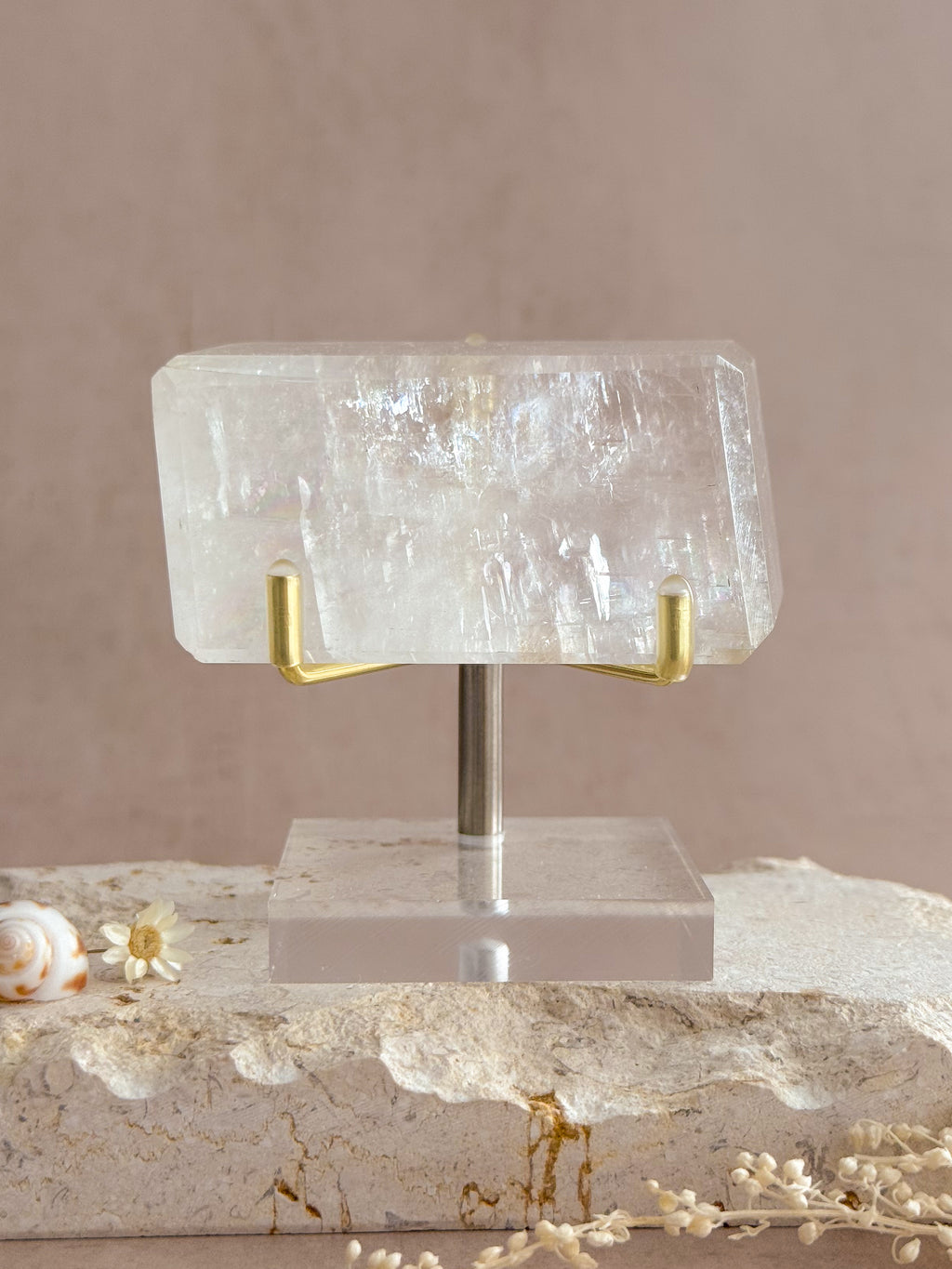 Polished Optical Calcite with Rainbows | India