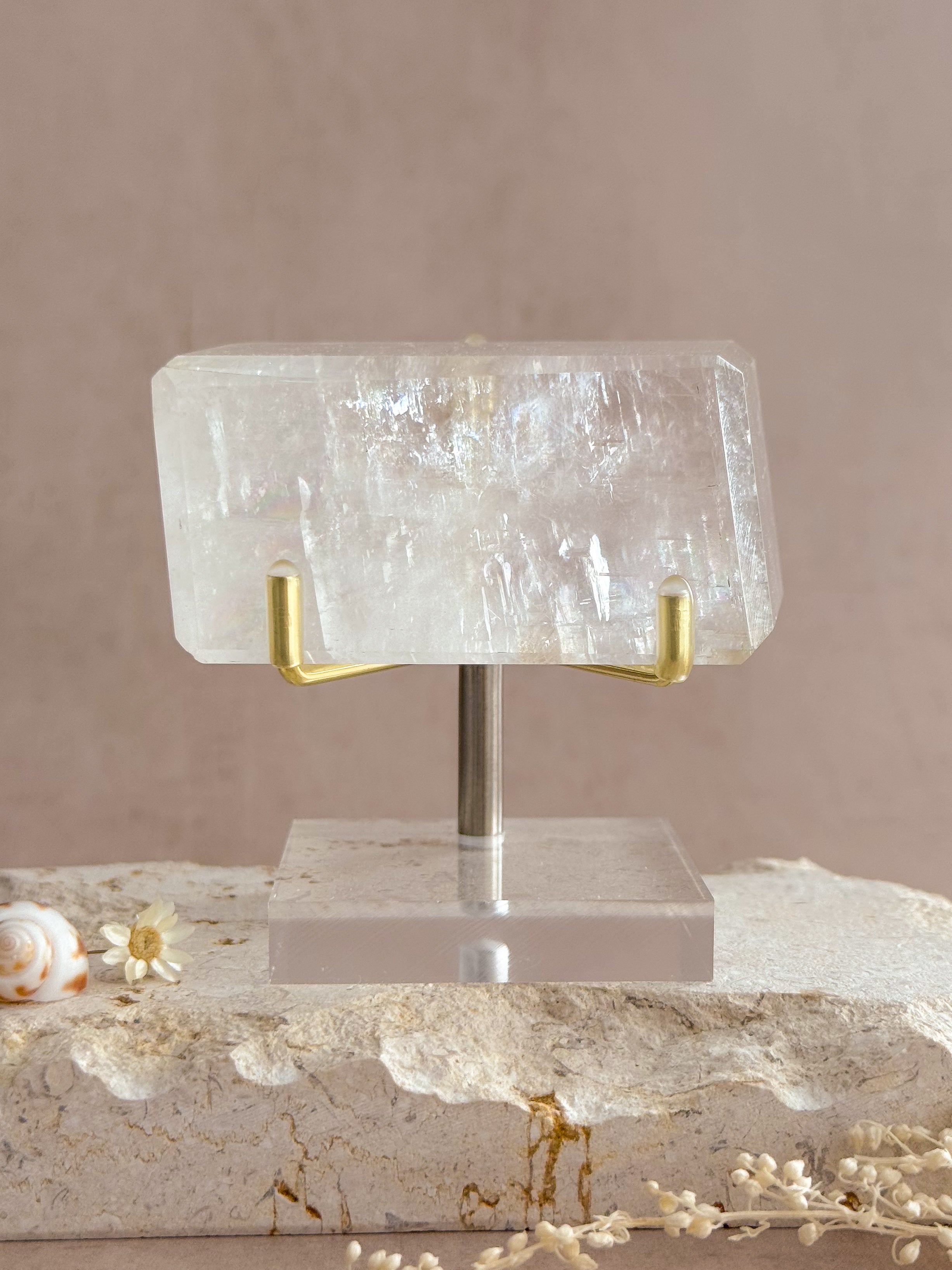 Polished Optical Calcite with Rainbows | India