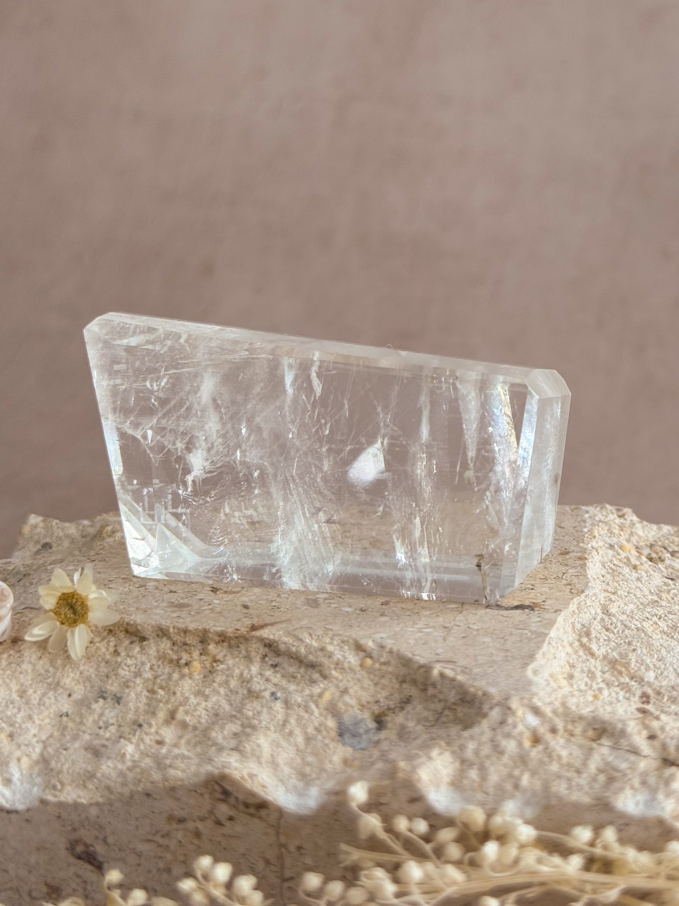 Polished Optical Calcite with Rainbows | India