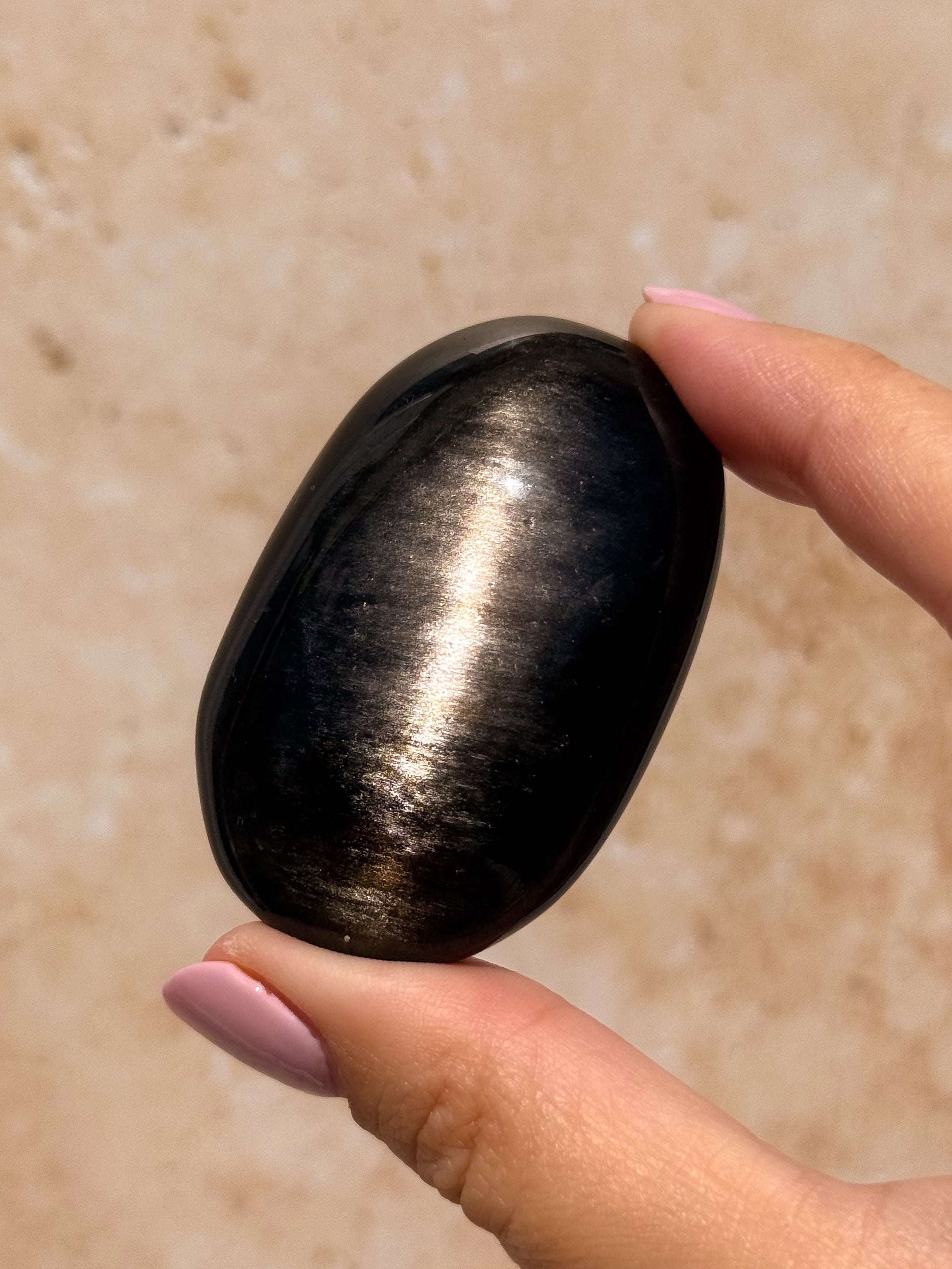 Silver Sheen Obsidian Palmstone | Mexico
