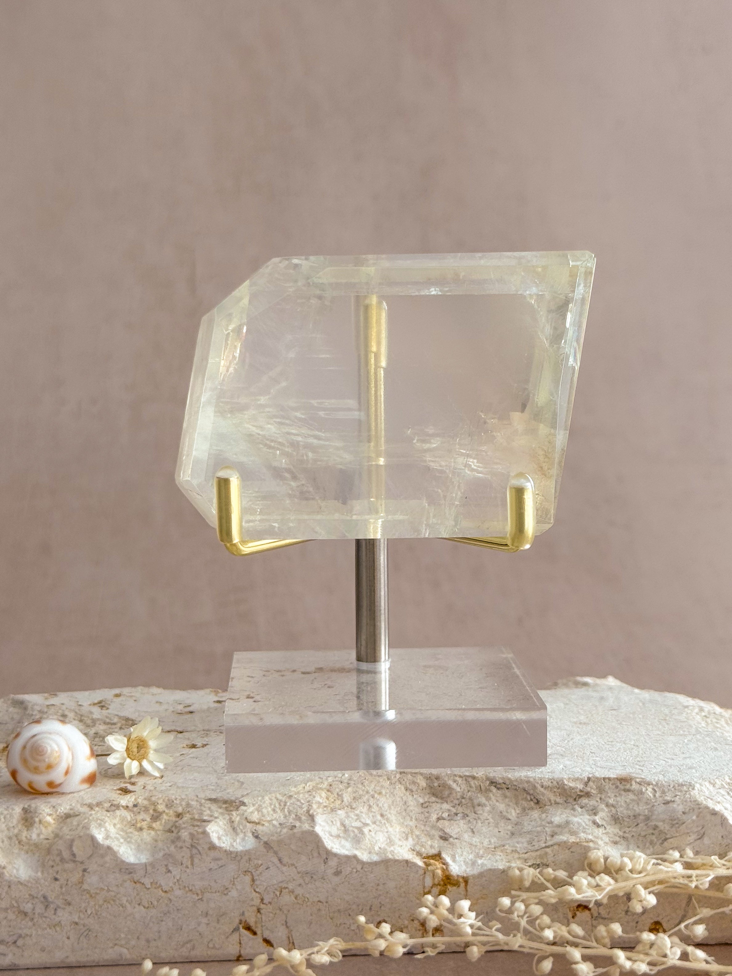 Polished Optical Calcite with Rainbows | India