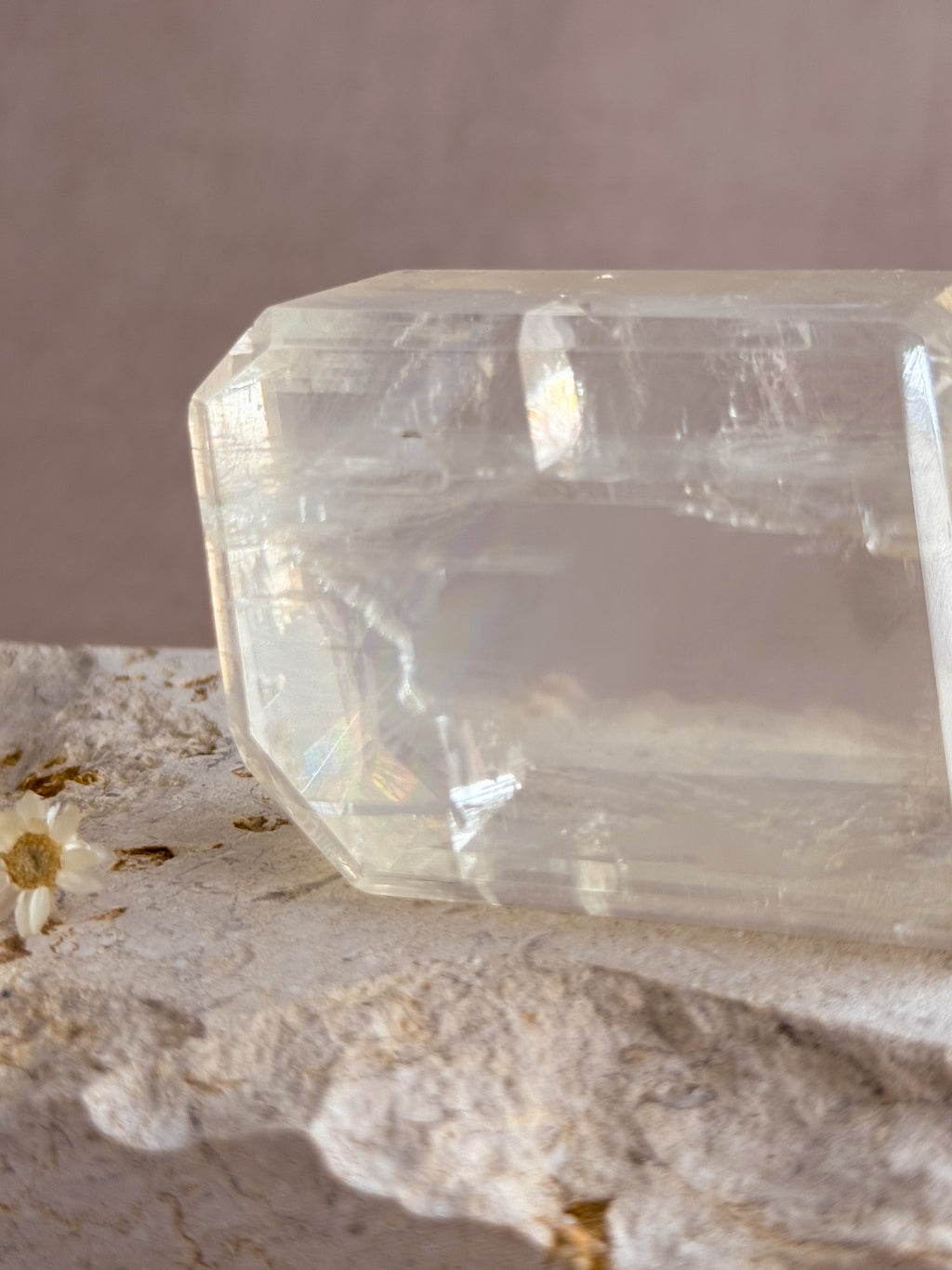 Polished Optical Calcite with Rainbows | India