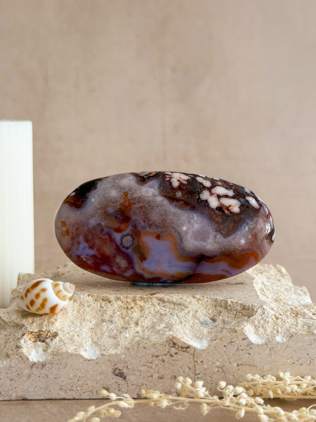 Purple Flower Agate Palmstone | Madagascar