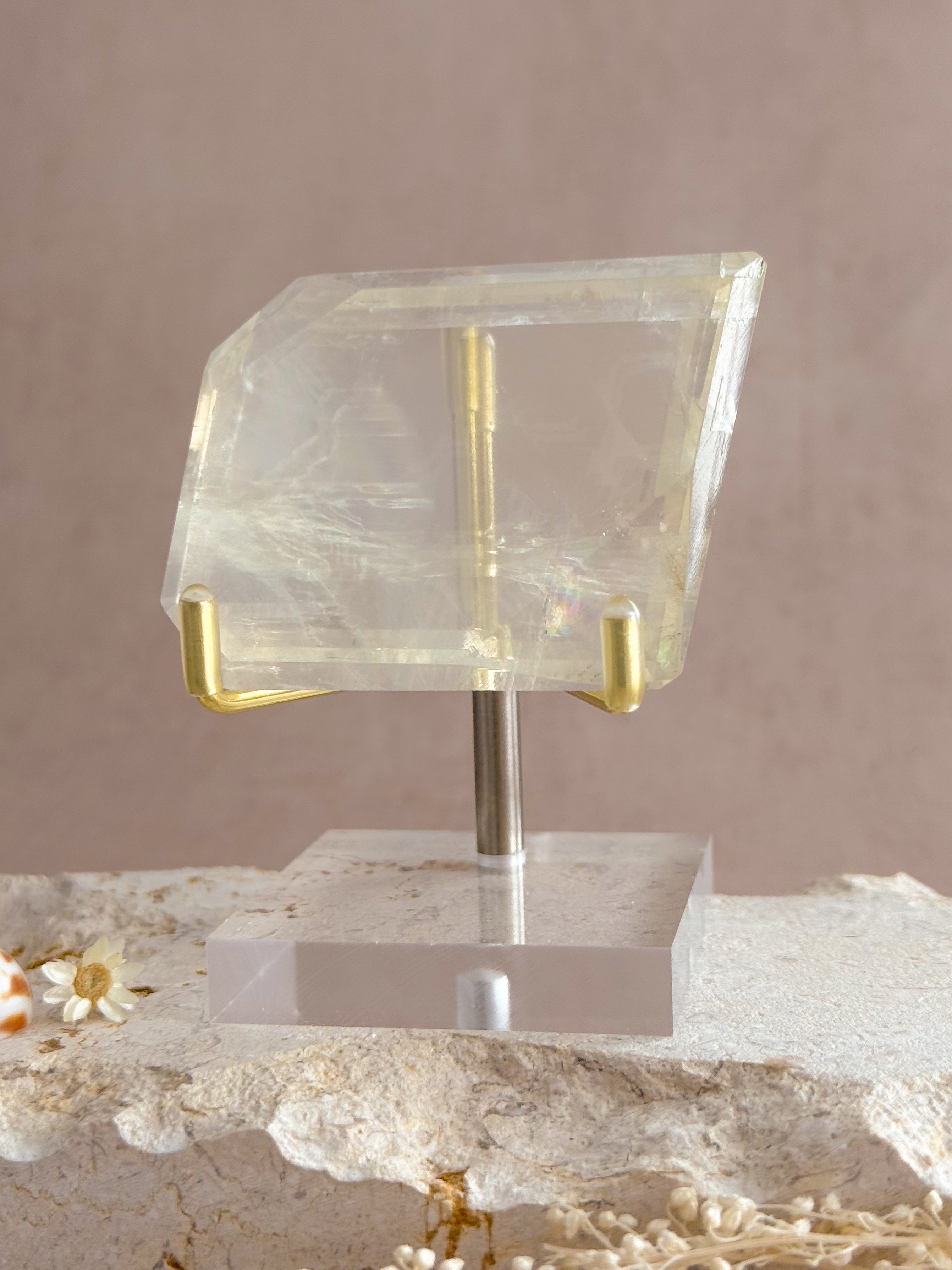 Polished Optical Calcite with Rainbows | India