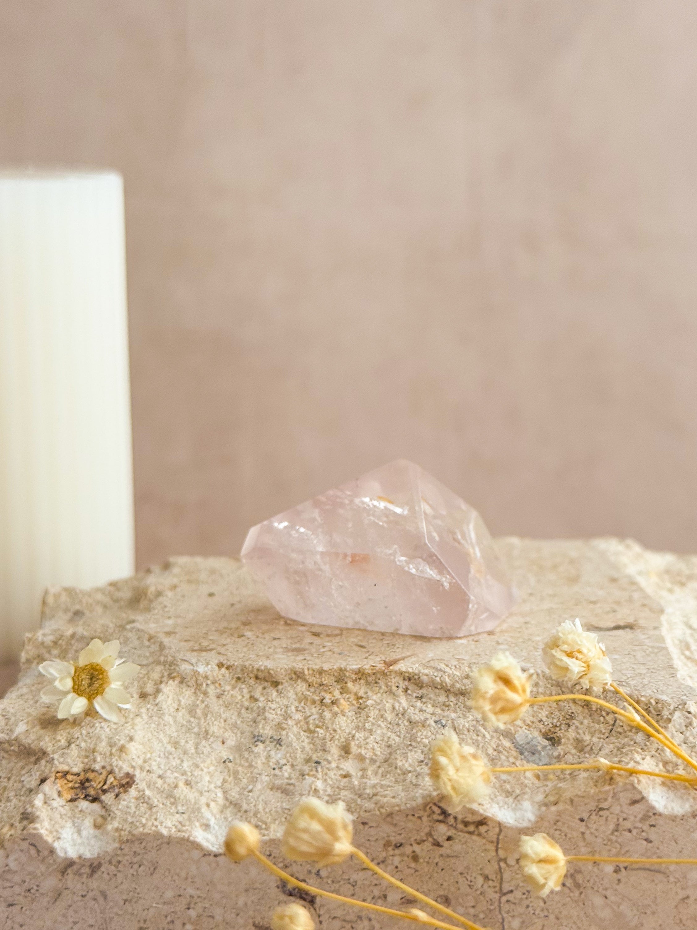 Pink Lithium Faceted Freeform With Golden Healer | Brazil