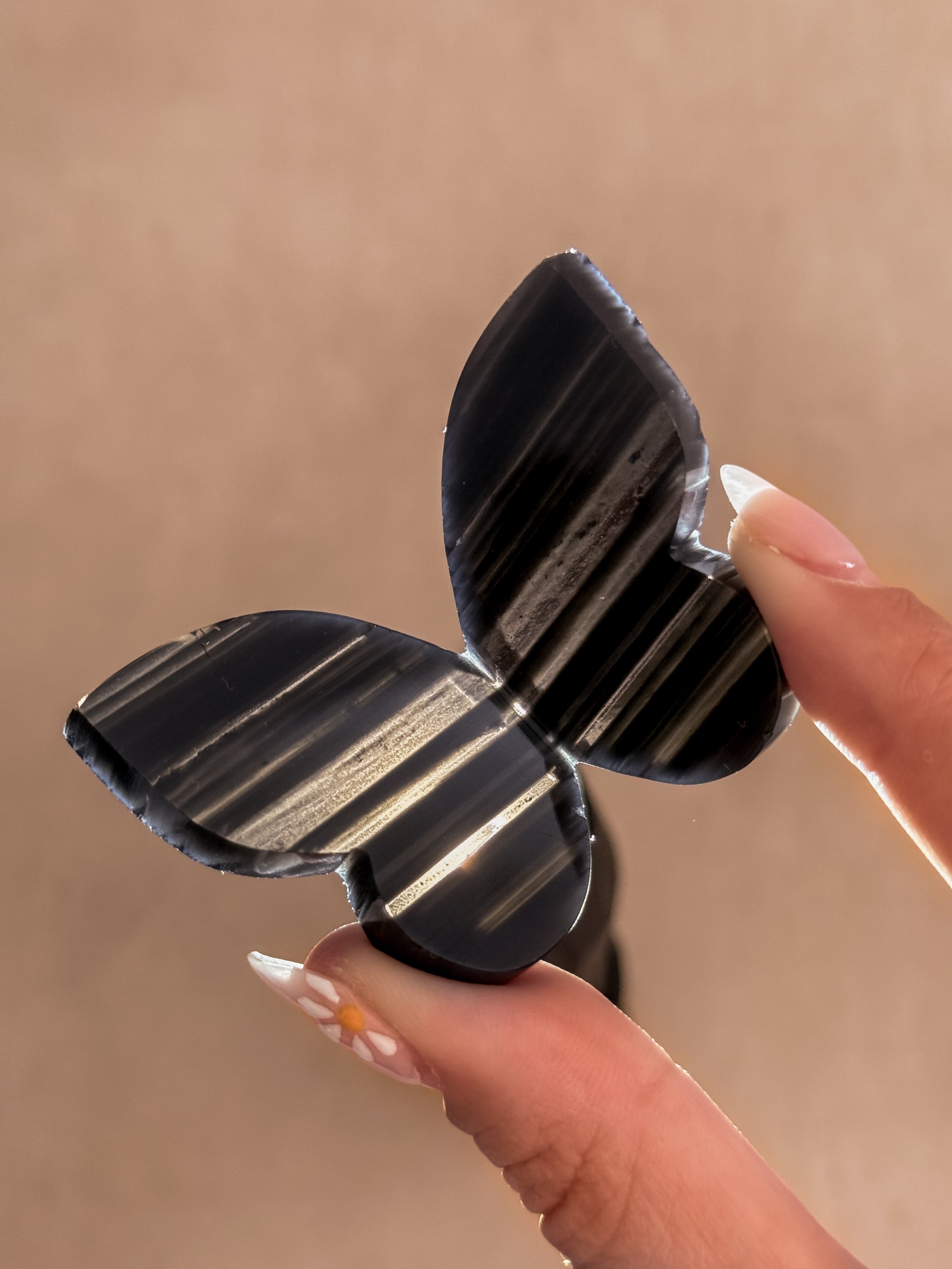 Midnight Lace Obsidian 3D Butterfly Carving B | Armenia